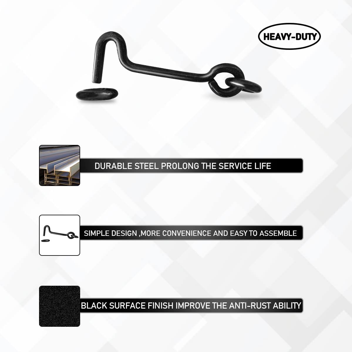 Carbon Steel Swivel Window Latch Hook Set with Mounting Screws - 2 Inch Door Hook Latch for Gate, Cabin, and Eye Latch - Pack of 5