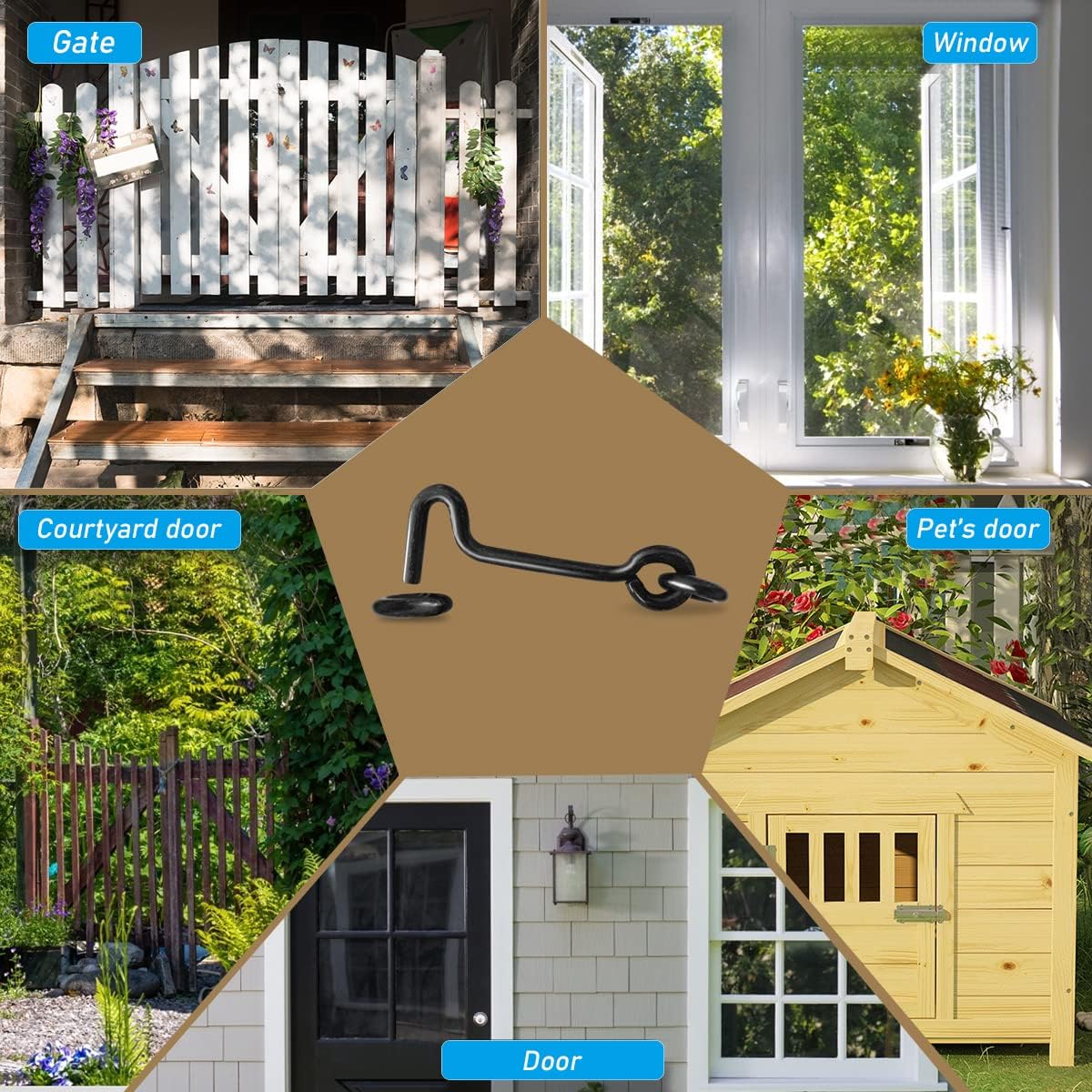 Carbon Steel Swivel Window Latch Hook Set with Mounting Screws - 2 Inch Door Hook Latch for Gate, Cabin, and Eye Latch - Pack of 5