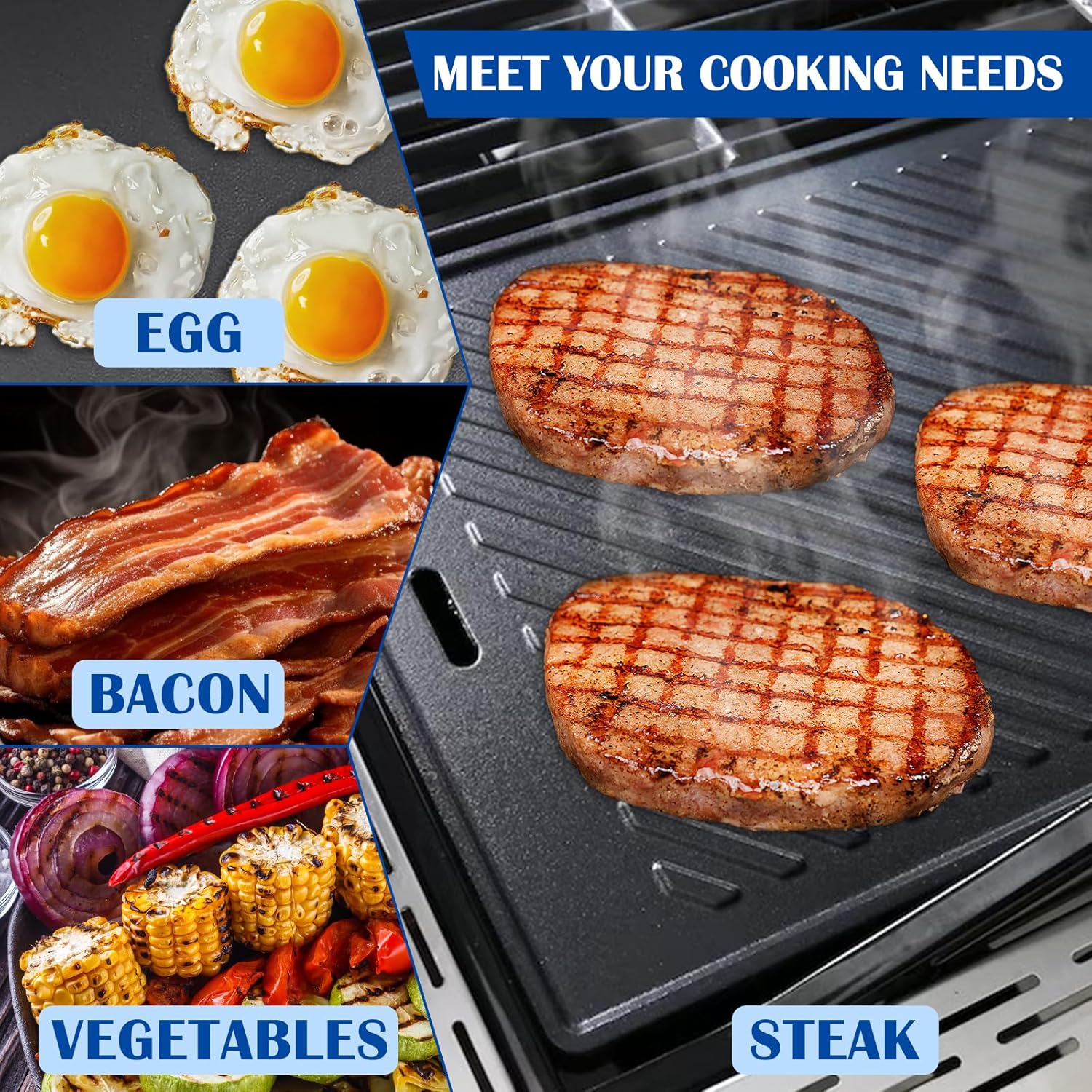 Cast Iron Griddle for Monument Grill 14633, 25392, Mesa400, Mesa200S - Reversible Grill Plate for Mesa220, Mesa200R, Mesa200B, Mesa200G, Mesa425 Gas Grill Accessories - SafBbcue A005 Replacement Parts