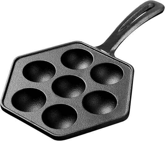 Cast Iron Nonstick Aebleskiver Pan & Takoyaki Griddle for Munk, Pancake Balls, Poffertjes, Puffs, Takoyaki, Banh Khot, Thai Kanom Krok