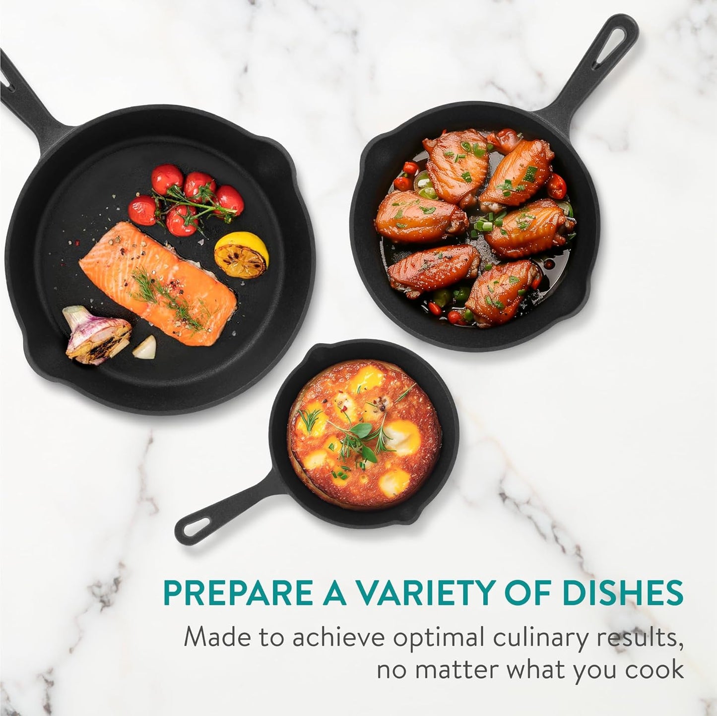 Cast Iron Skillet Set - Durable 3-Piece Pan Set for Frying, Searing, Sautéing - 15cm/20cm/25cm Skillets with Excellent Heat Retention - All-in-One Cookware Pot Set