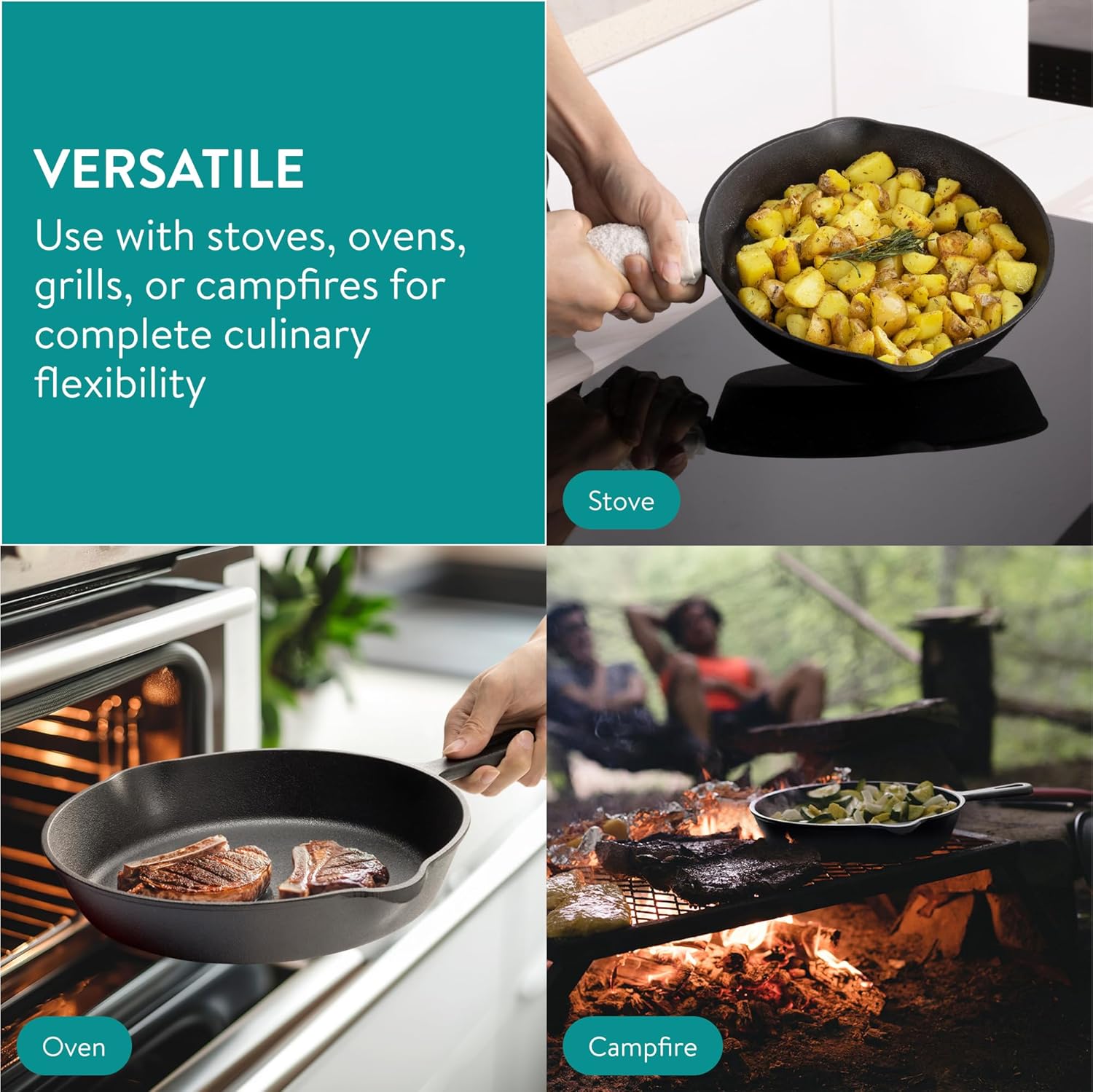 Cast Iron Skillet Set - Durable 3-Piece Pan Set for Frying, Searing, Sautéing - 15cm/20cm/25cm Skillets with Excellent Heat Retention - All-in-One Cookware Pot Set