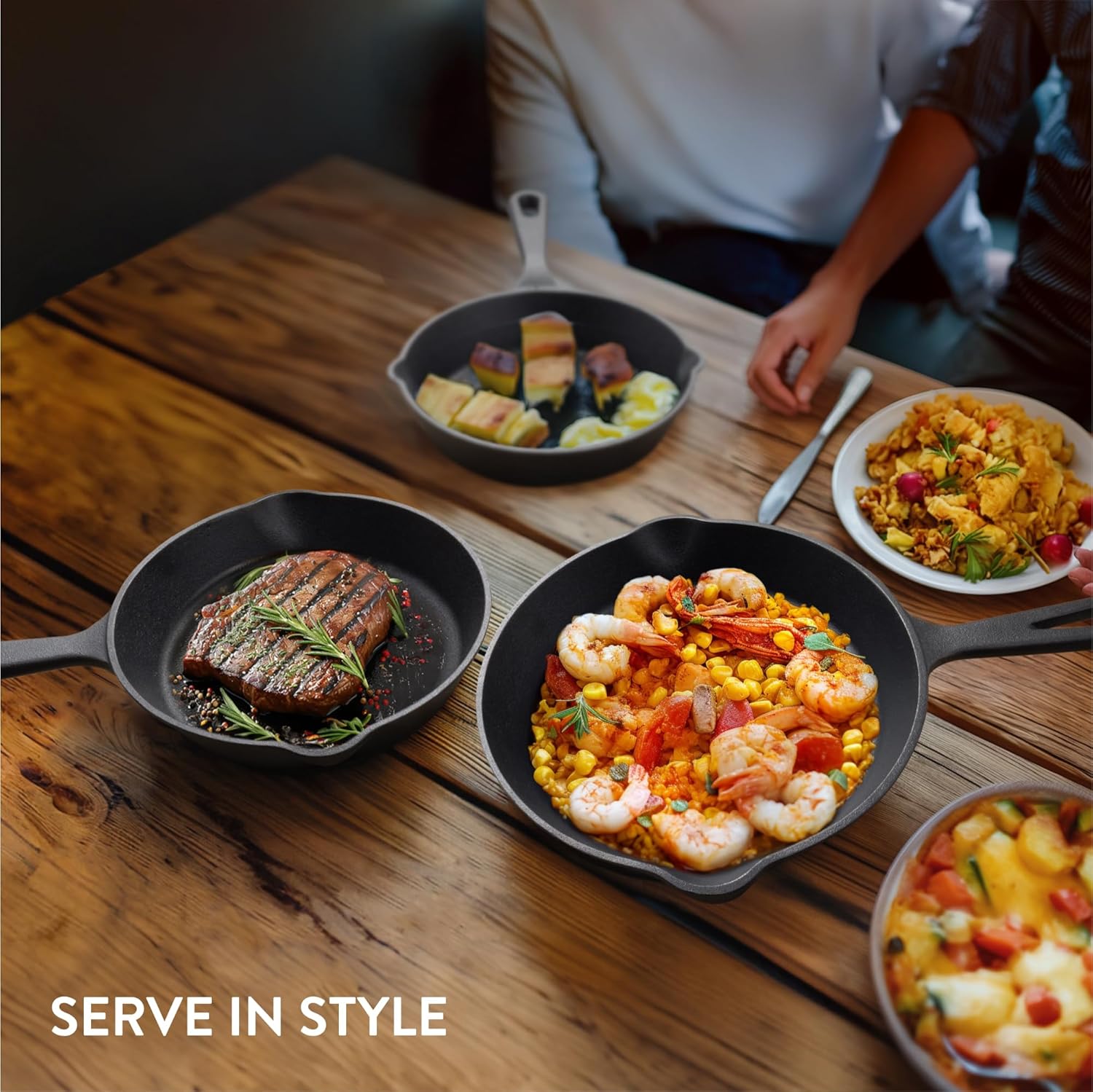 Cast Iron Skillet Set - Durable 3-Piece Pan Set for Frying, Searing, Sautéing - 15cm/20cm/25cm Skillets with Excellent Heat Retention - All-in-One Cookware Pot Set