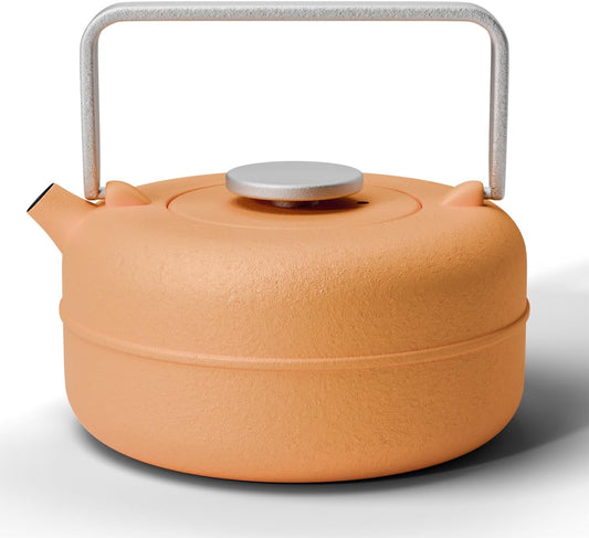 Cast Iron Teapot with Removable Infuser - Stovetop Safe Tea Kettle - Enameled Interior - 27 oz Yellow to Orange