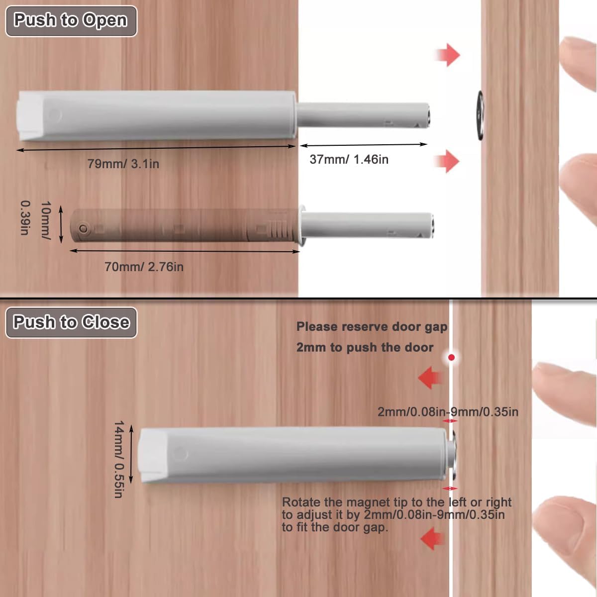 CBRIVE 4 Pack Heavy Duty Magnetic Push Latches for Hidden Doors - Grey Finish