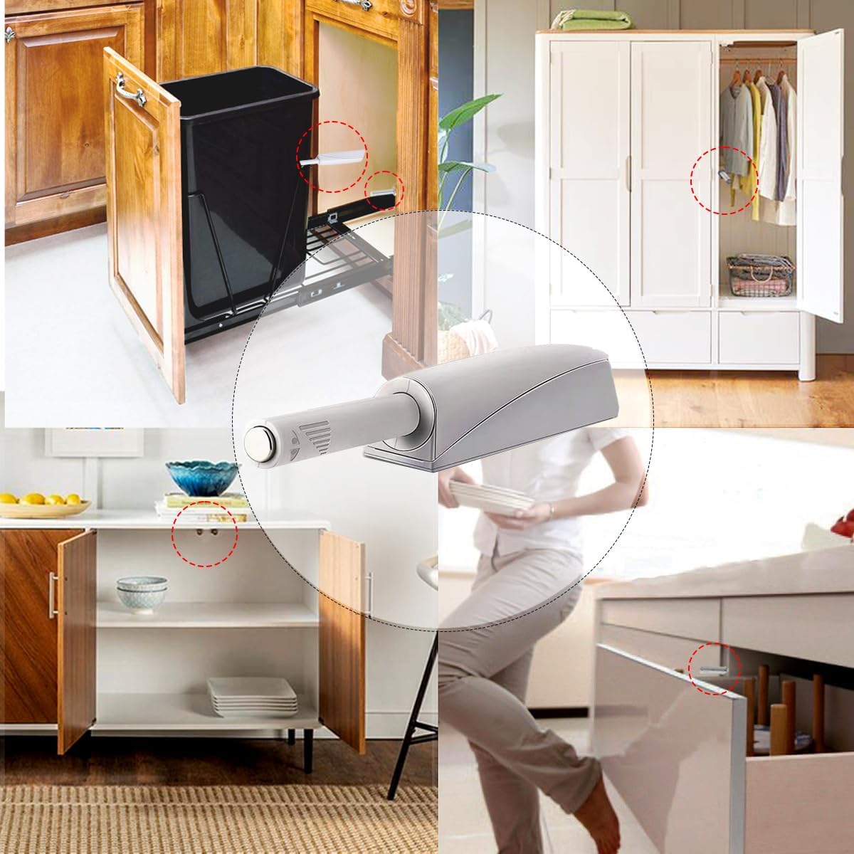 CBRIVE 4 Pack Heavy Duty Magnetic Push Latches for Hidden Doors - Grey Finish