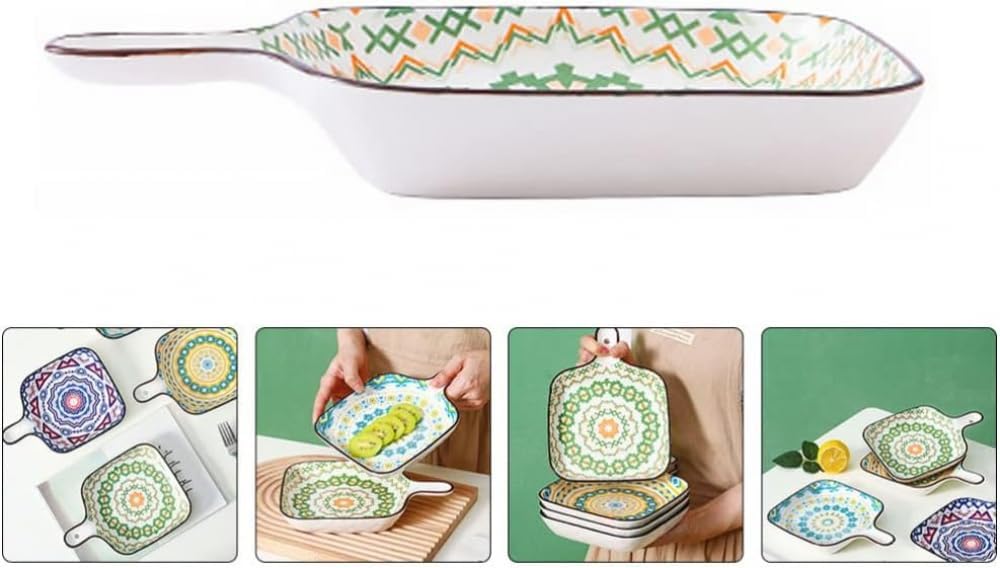 Ceramic Bakeware Set for Baking Dishes, Cheesecake, Bread, and Appetizers in Square Dinner Plates - Kitchen Serving Platter