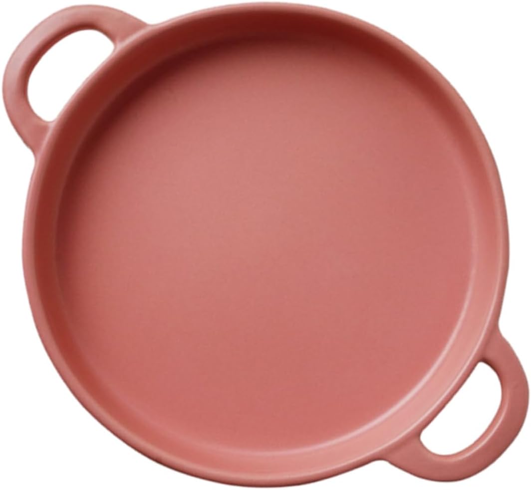 Ceramic Baking Set with Green Landscape Design - Tray, Pan, Quiche Dish, Casserole, Steak Board, Roaster Pan - Pink Cookware for Oven