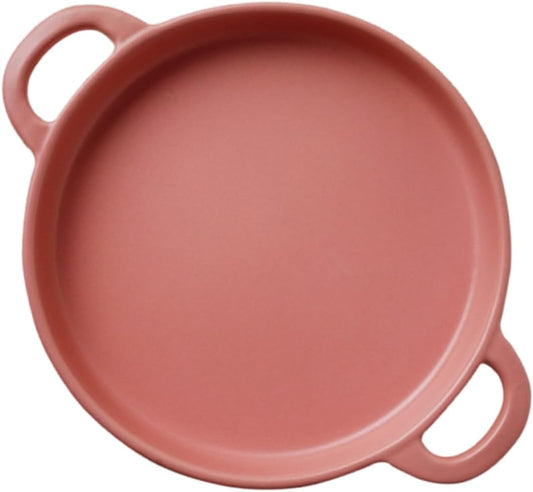 Ceramic Baking Set with Green Landscape Design - Tray, Pan, Quiche Dish, Casserole, Steak Board, Roaster Pan - Pink Cookware for Oven