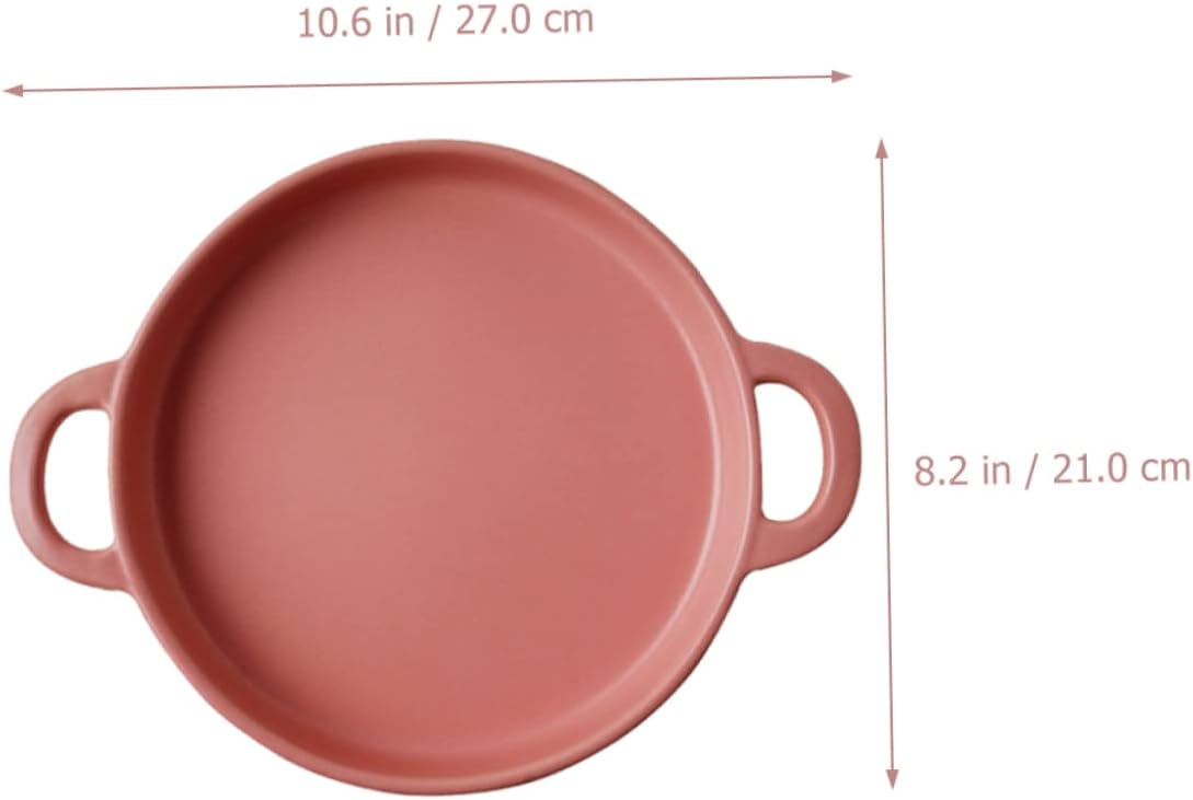 Ceramic Baking Set with Green Landscape Design - Tray, Pan, Quiche Dish, Casserole, Steak Board, Roaster Pan - Pink Cookware for Oven