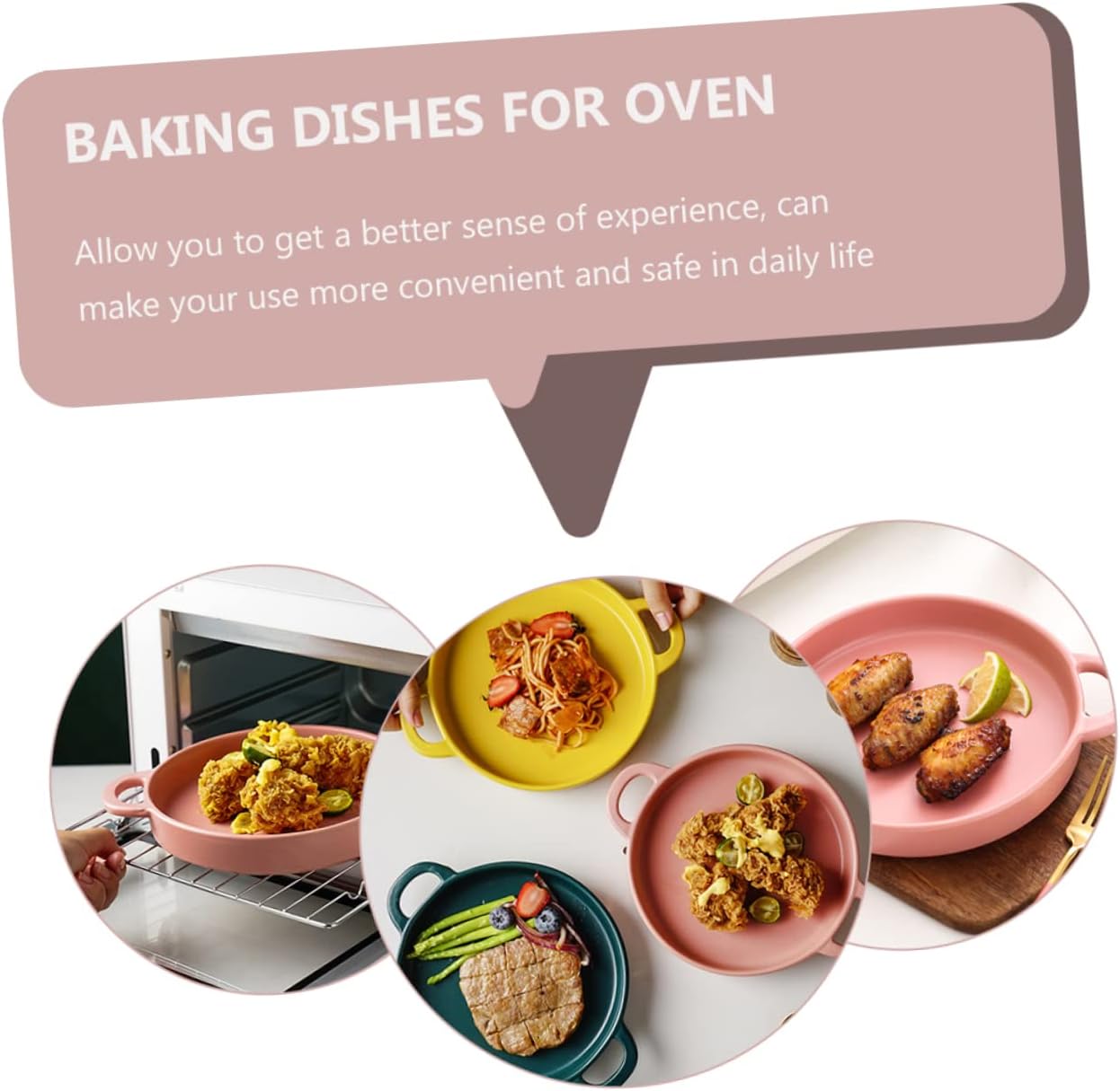 Ceramic Baking Set with Green Landscape Design - Tray, Pan, Quiche Dish, Casserole, Steak Board, Roaster Pan - Pink Cookware for Oven