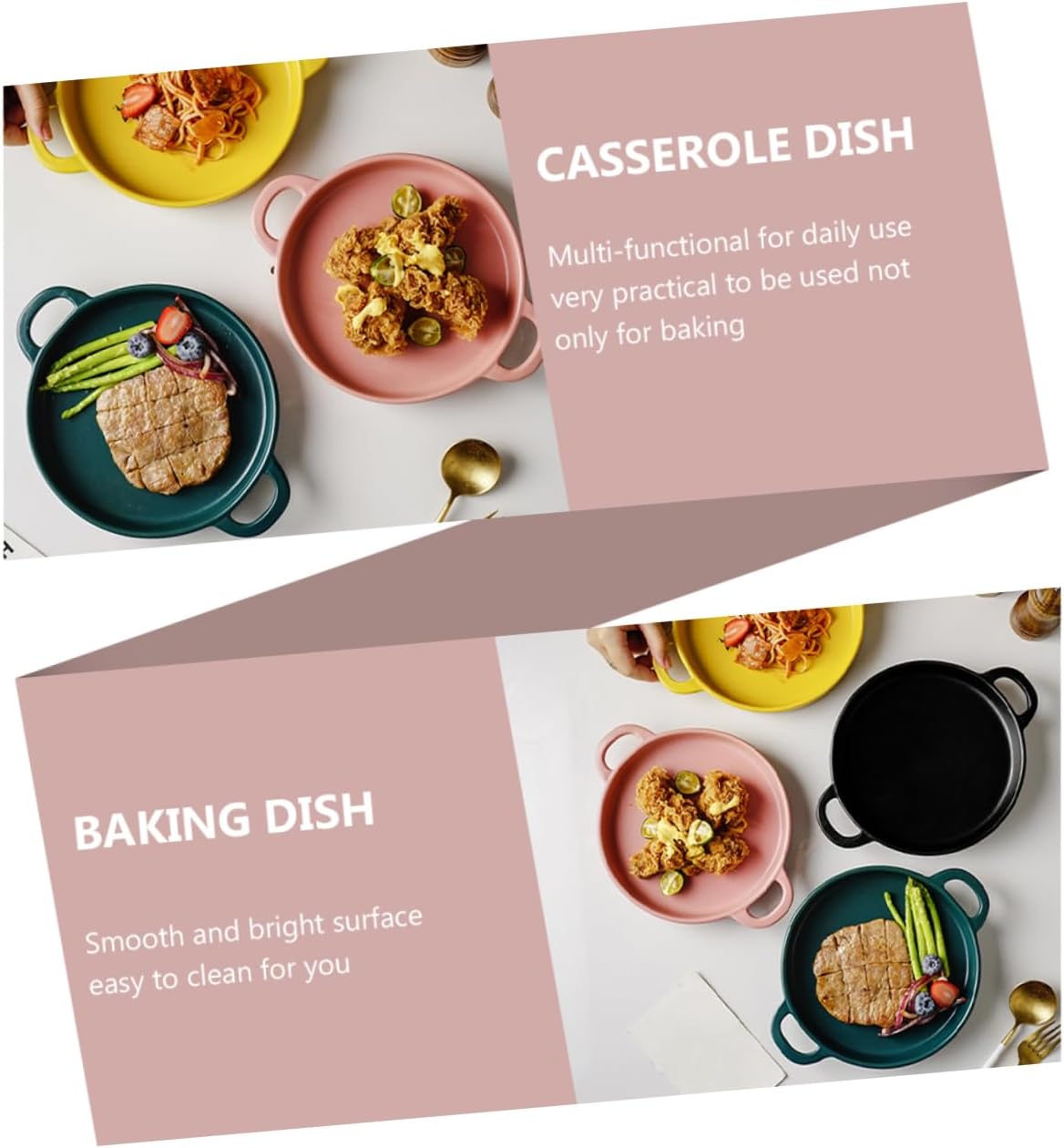 Ceramic Baking Set with Green Landscape Design - Tray, Pan, Quiche Dish, Casserole, Steak Board, Roaster Pan - Pink Cookware for Oven