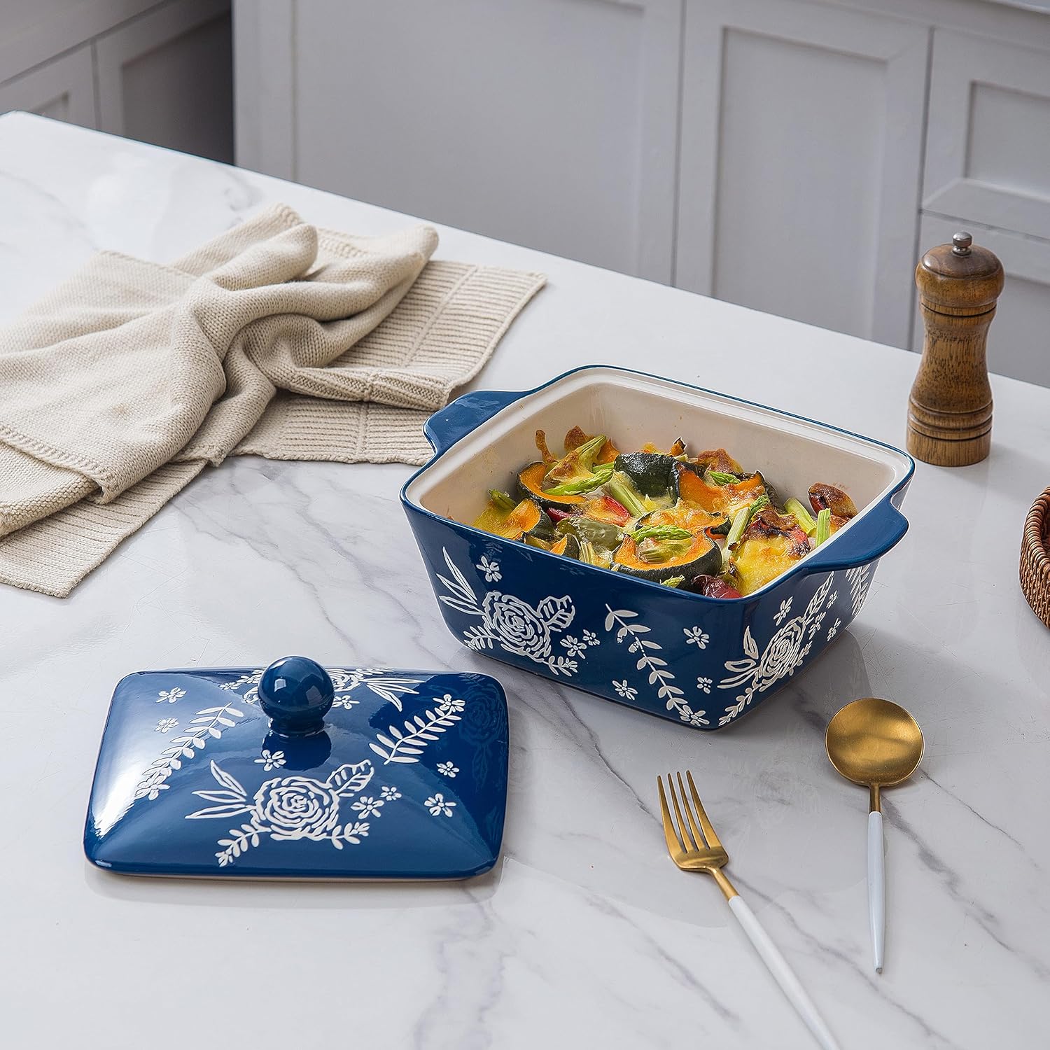 Ceramic Casserole Dish Set with Lid for Baking in Oven