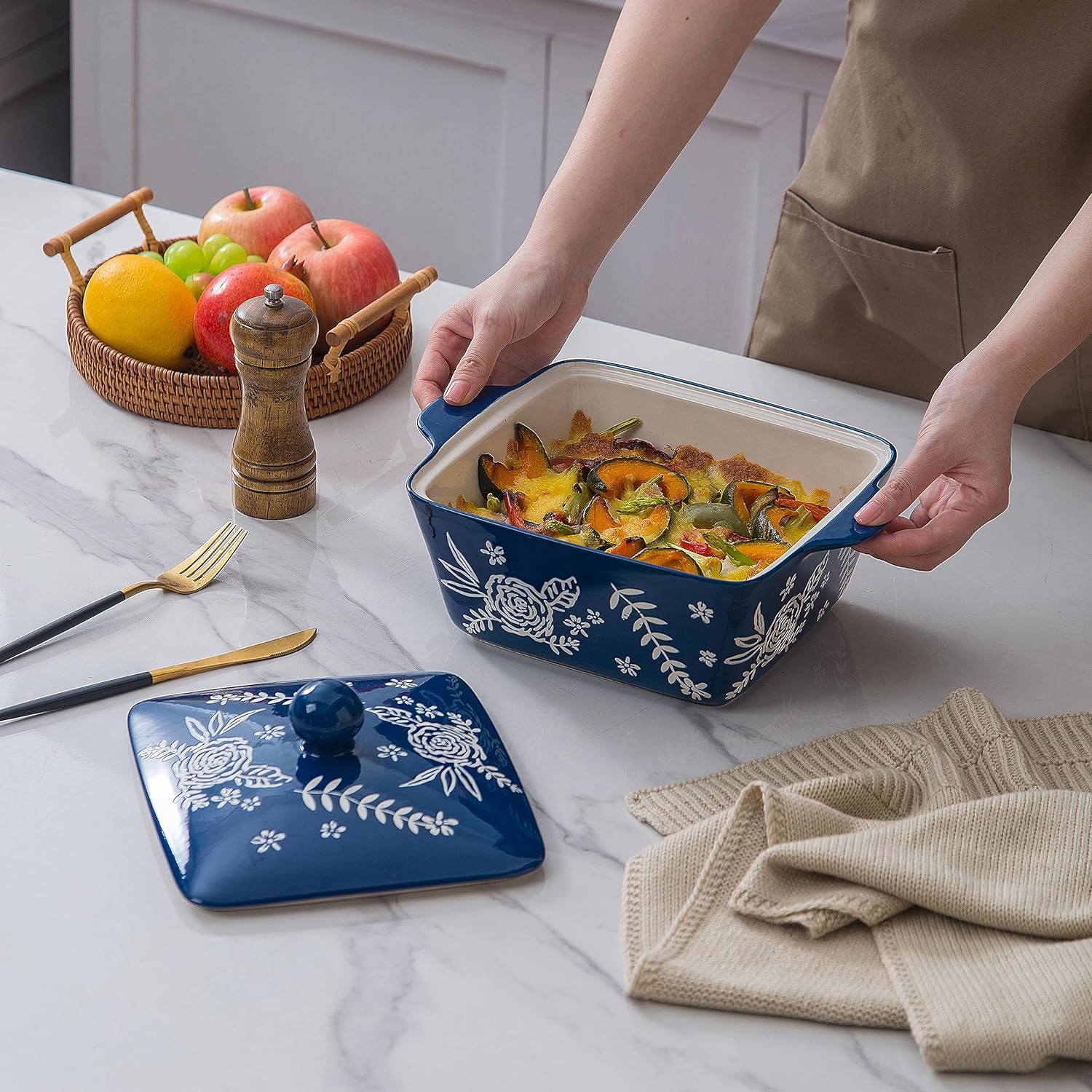Ceramic Casserole Dish Set with Lid for Baking in Oven