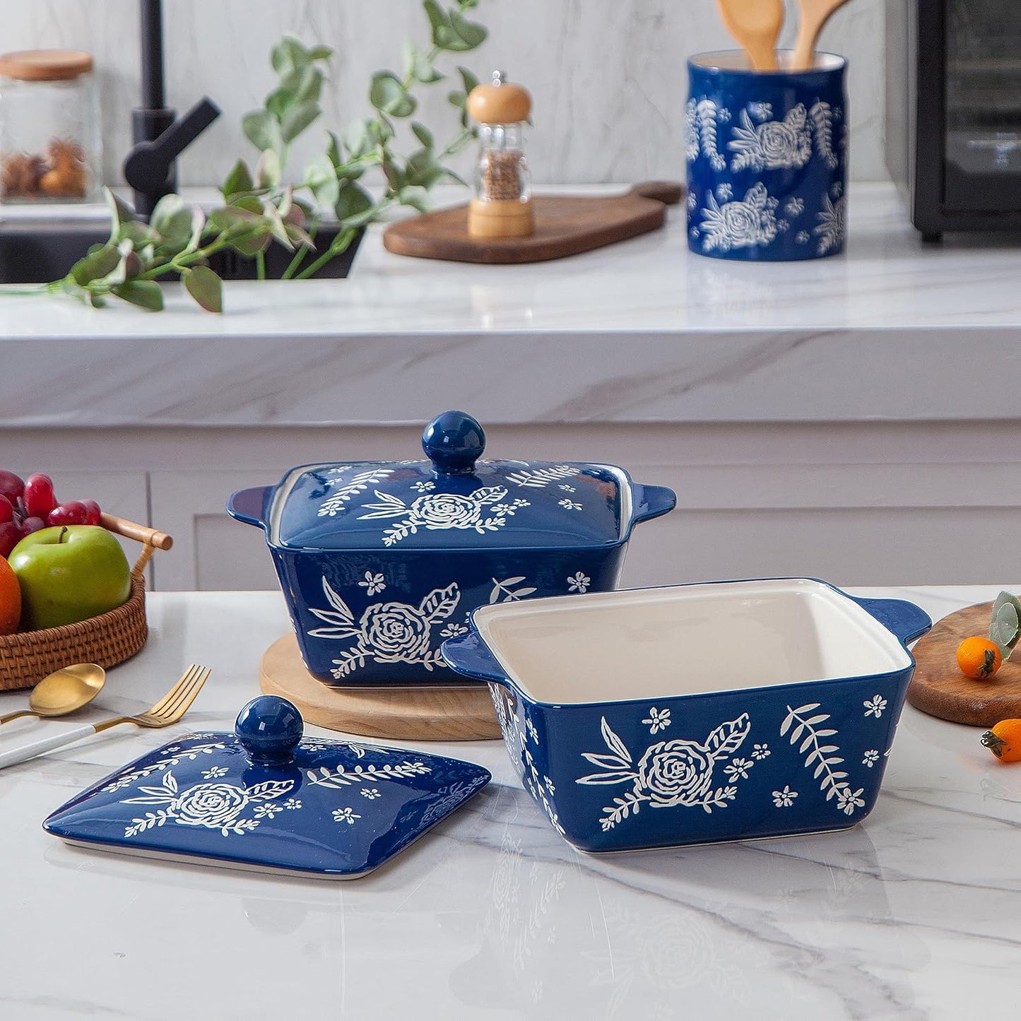 Ceramic Casserole Dish Set with Lid for Baking in Oven