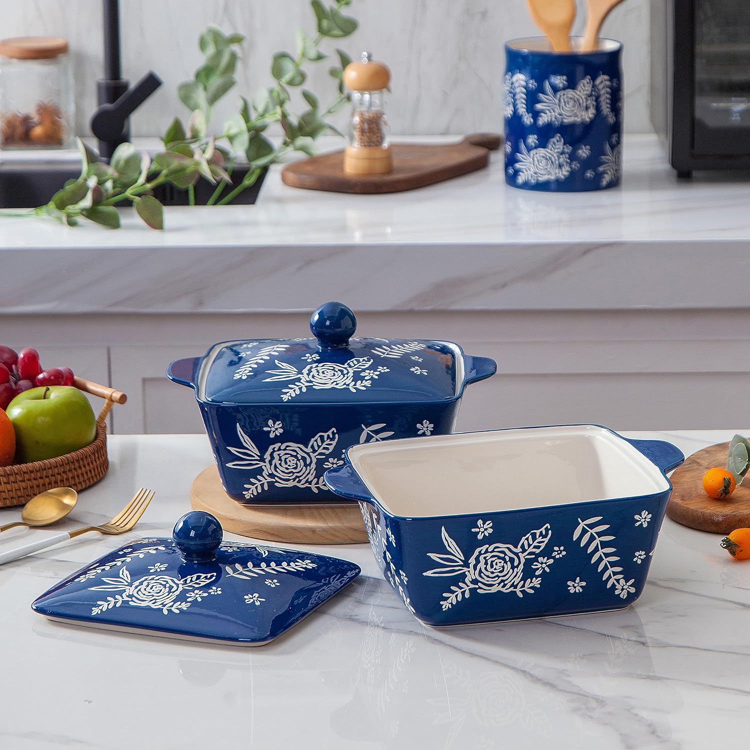 Ceramic Casserole Dish Set with Lid for Baking in Oven