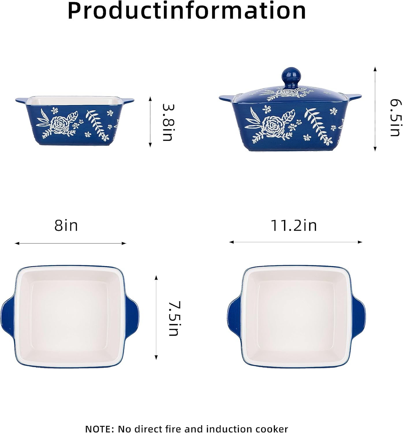 Ceramic Casserole Dish Set with Lid for Baking in Oven