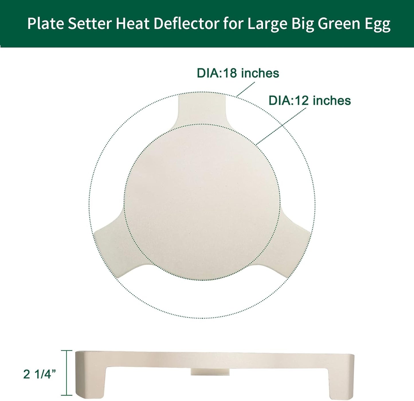 Ceramic Heat Deflector Plate Setter for Large Big Green Egg & 18" Kamado Grill - ConvEGGtor Accessories with Pizza Stone & Smoking Stone
