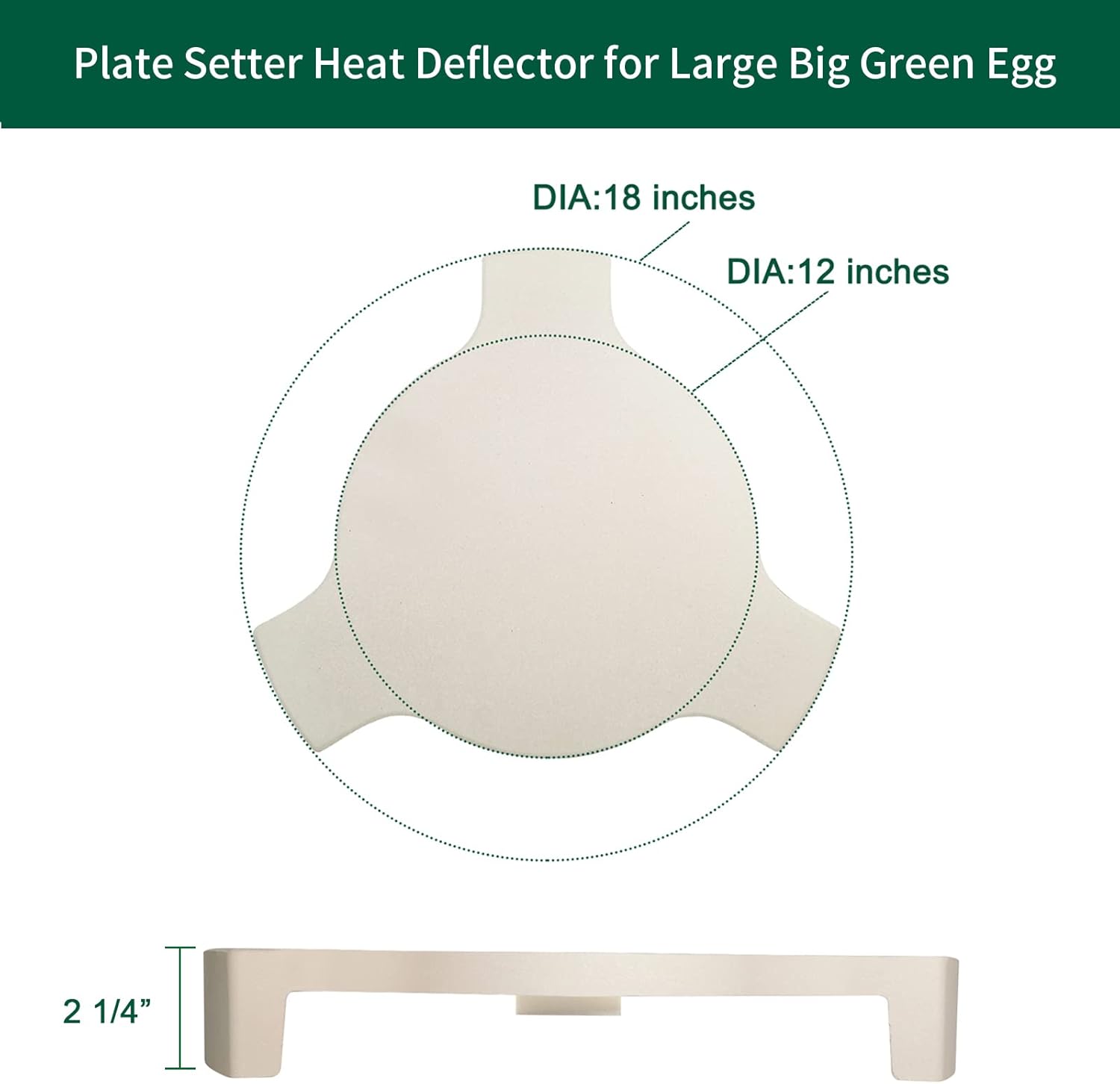 Ceramic Heat Deflector Plate Setter for Large Big Green Egg & 18" Kamado Grill - ConvEGGtor Accessories with Pizza Stone & Smoking Stone