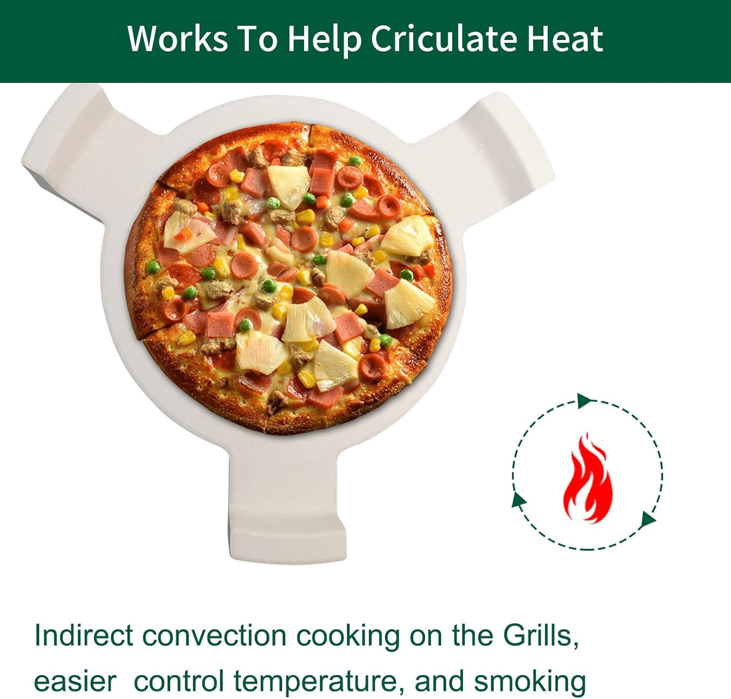 Ceramic Heat Deflector Plate Setter for Large Big Green Egg & 18" Kamado Grill - ConvEGGtor Accessories with Pizza Stone & Smoking Stone