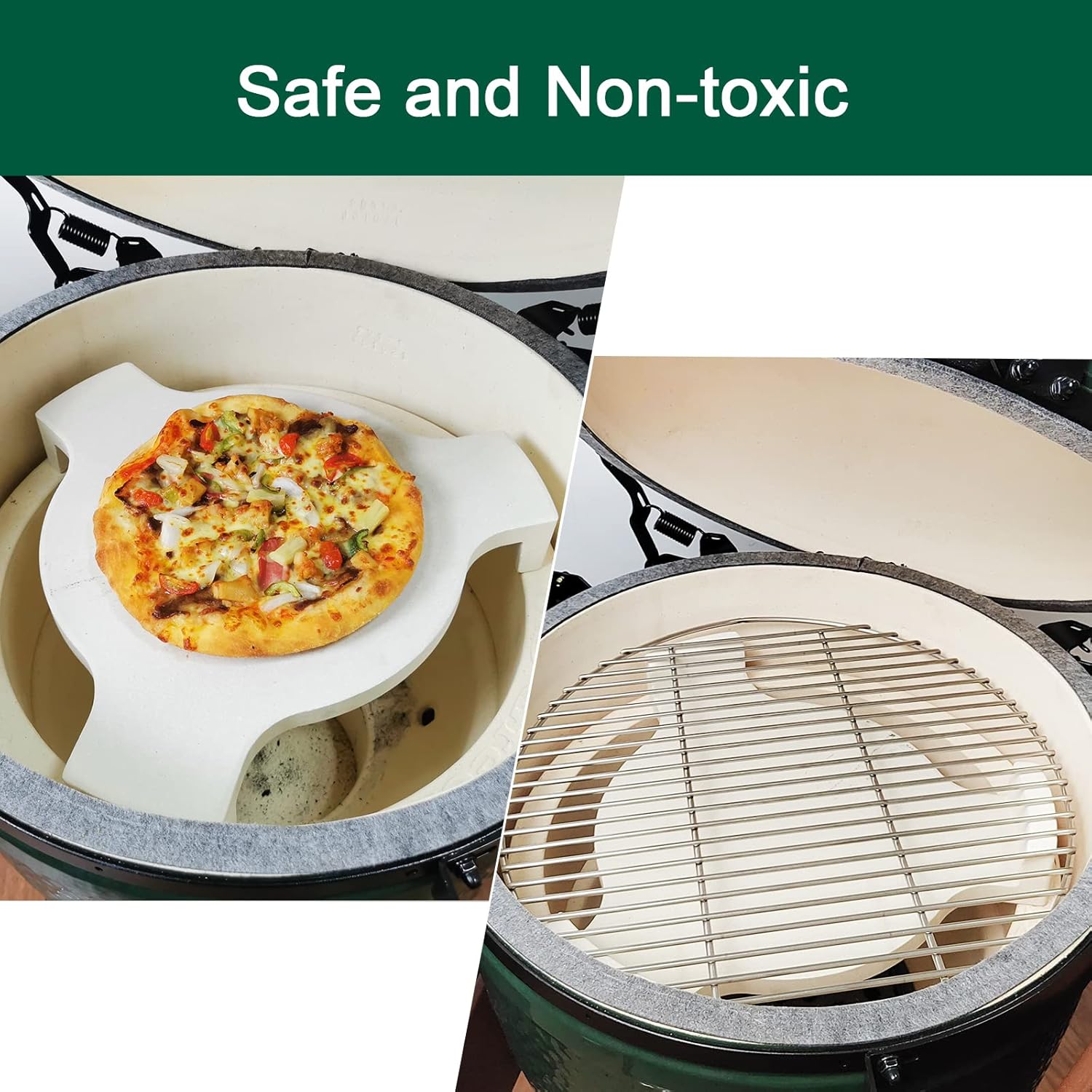 Ceramic Heat Deflector Plate Setter for Large Big Green Egg & 18" Kamado Grill - ConvEGGtor Accessories with Pizza Stone & Smoking Stone