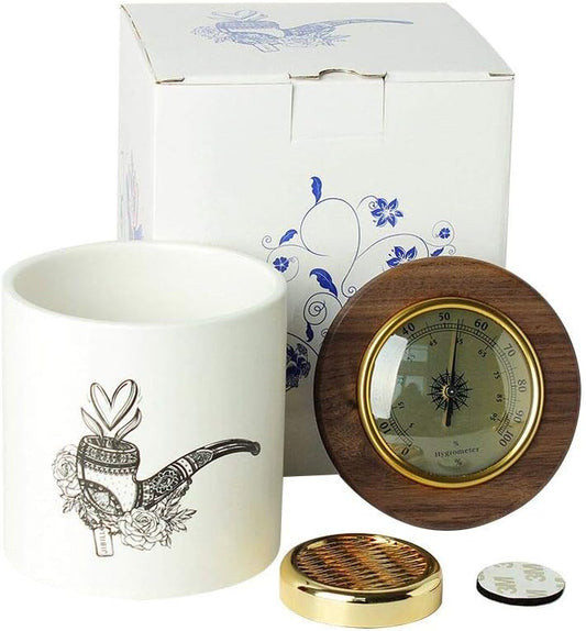 Ceramic Humidor Jar Tin with Integrated Hygrometer and Humidifier - JIBILL CG0016