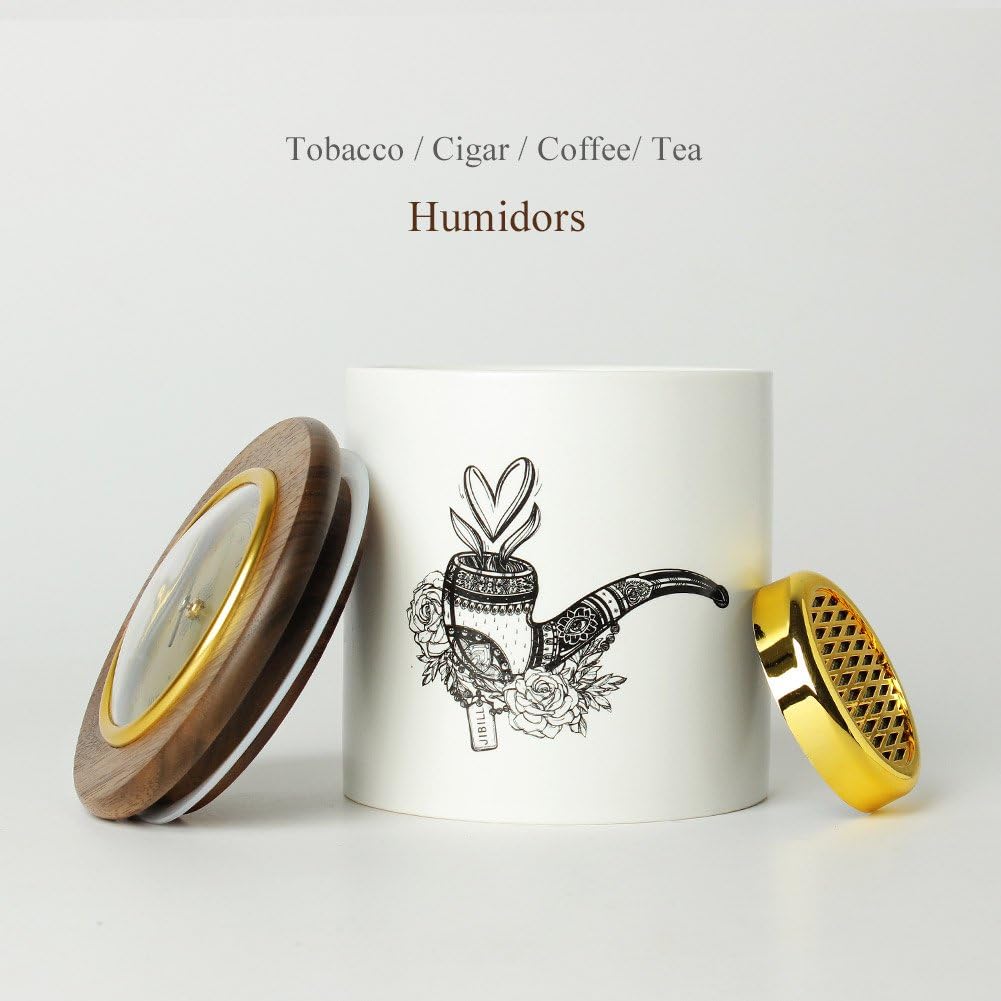 Ceramic Humidor Jar Tin with Integrated Hygrometer and Humidifier - JIBILL CG0016