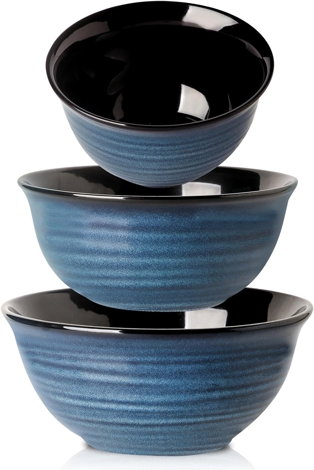 Ceramic Mixing Bowls Set for Cooking and Baking, Nesting Bowls for Salads and Fruit, 2.1/1.5/1.0 Qt, Blue Color, Dishwasher & Microwave Safe - Ideal Christmas Gift