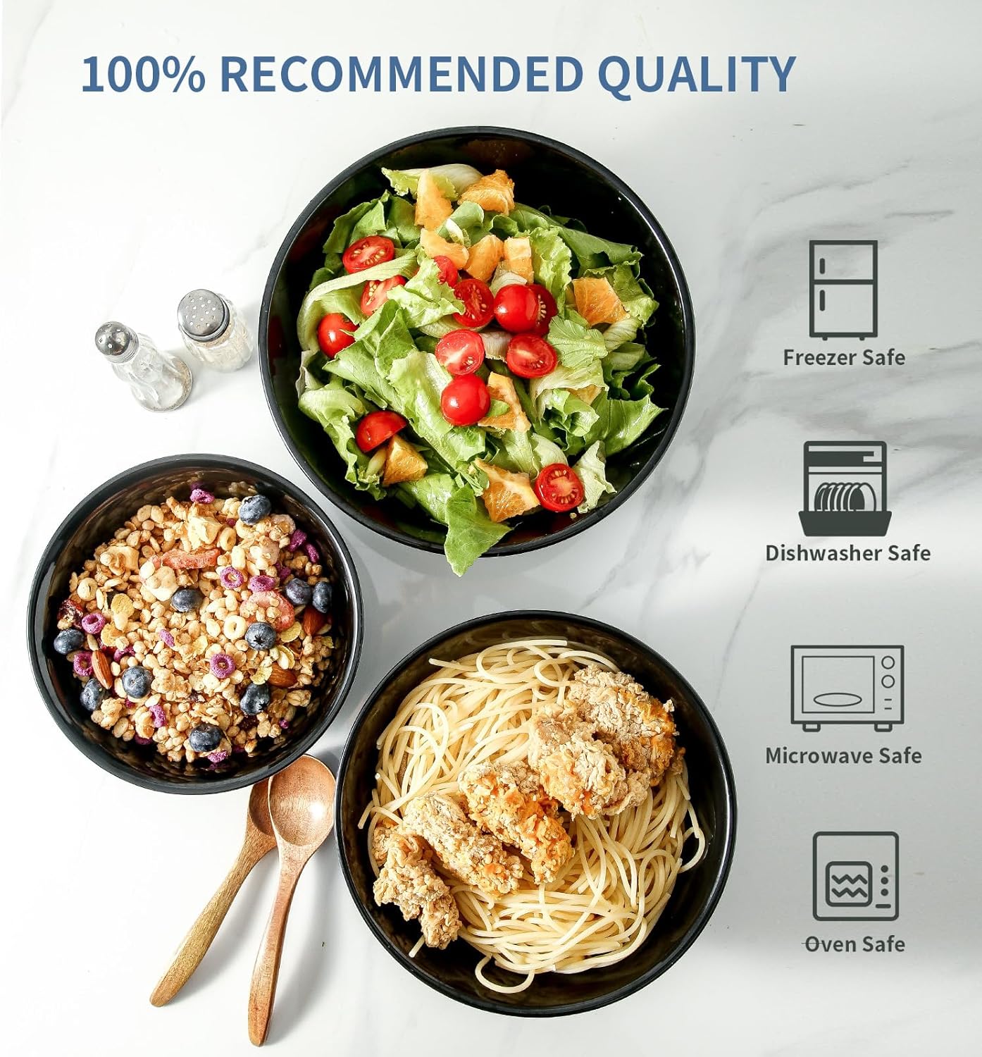 Ceramic Mixing Bowls Set for Cooking and Baking, Nesting Bowls for Salads and Fruit, 2.1/1.5/1.0 Qt, Blue Color, Dishwasher & Microwave Safe - Ideal Christmas Gift