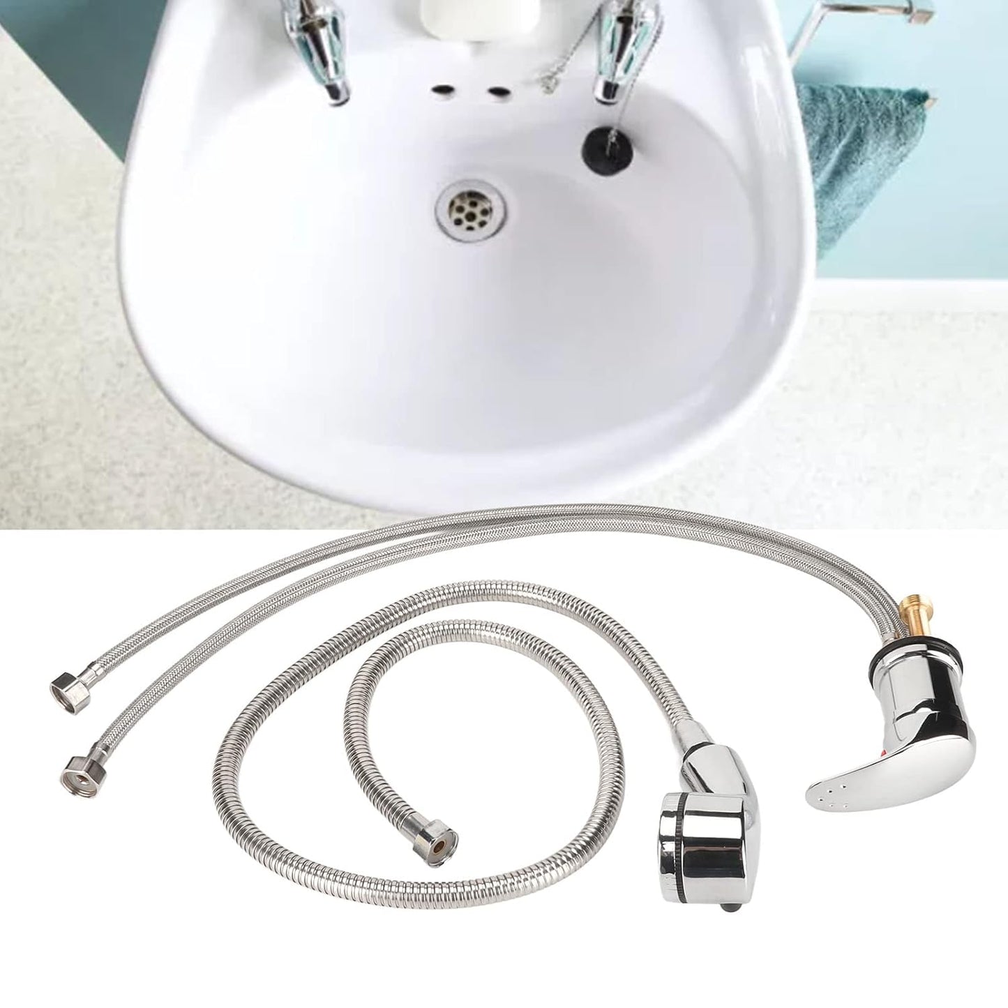 Ceramic Valve Shampoo Bowl Faucet and Sprayer Kit for Backwash Unit with 1.2m Hose - Hot Cold Water Sealing System