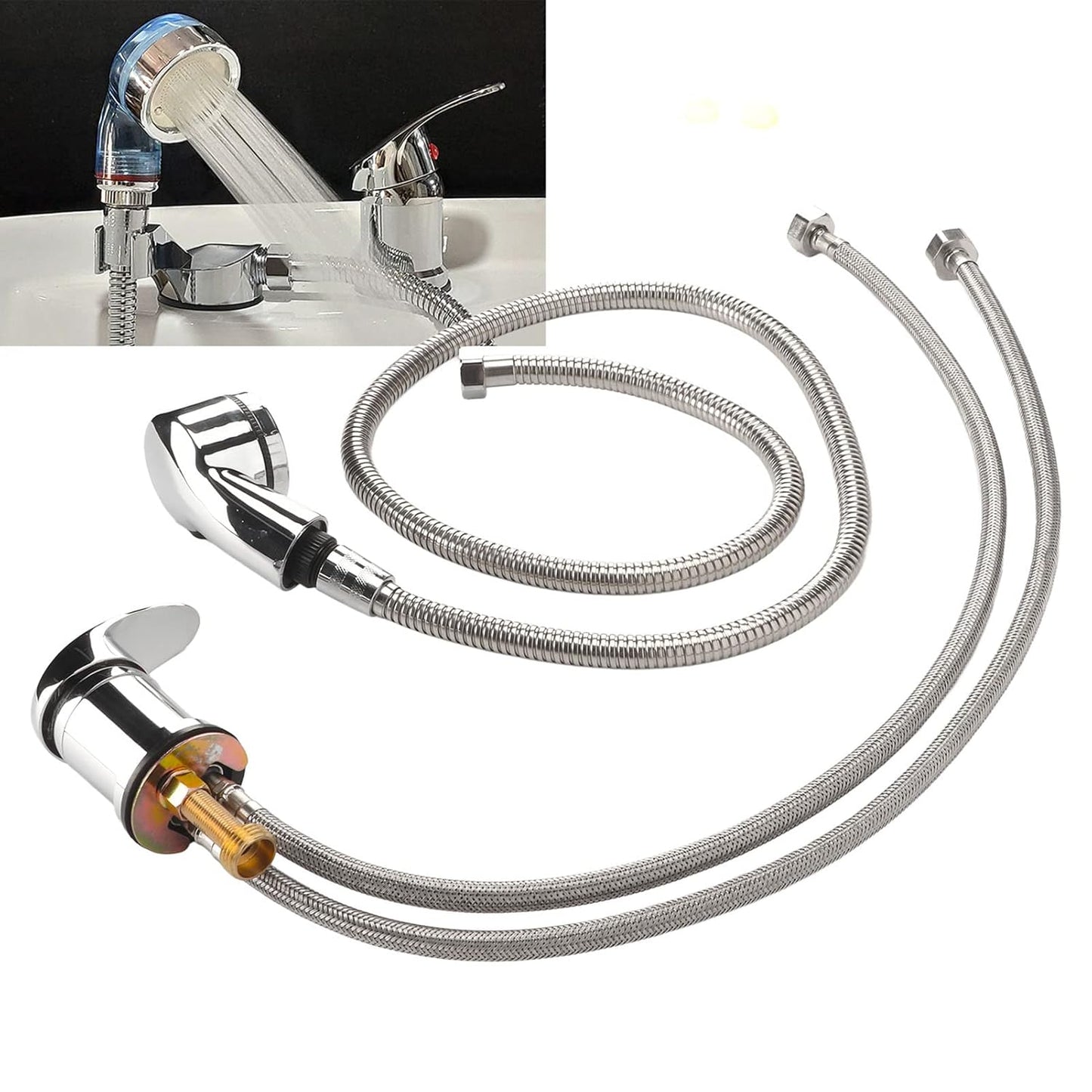 Ceramic Valve Shampoo Bowl Faucet and Sprayer Kit for Backwash Unit with 1.2m Hose - Hot Cold Water Sealing System