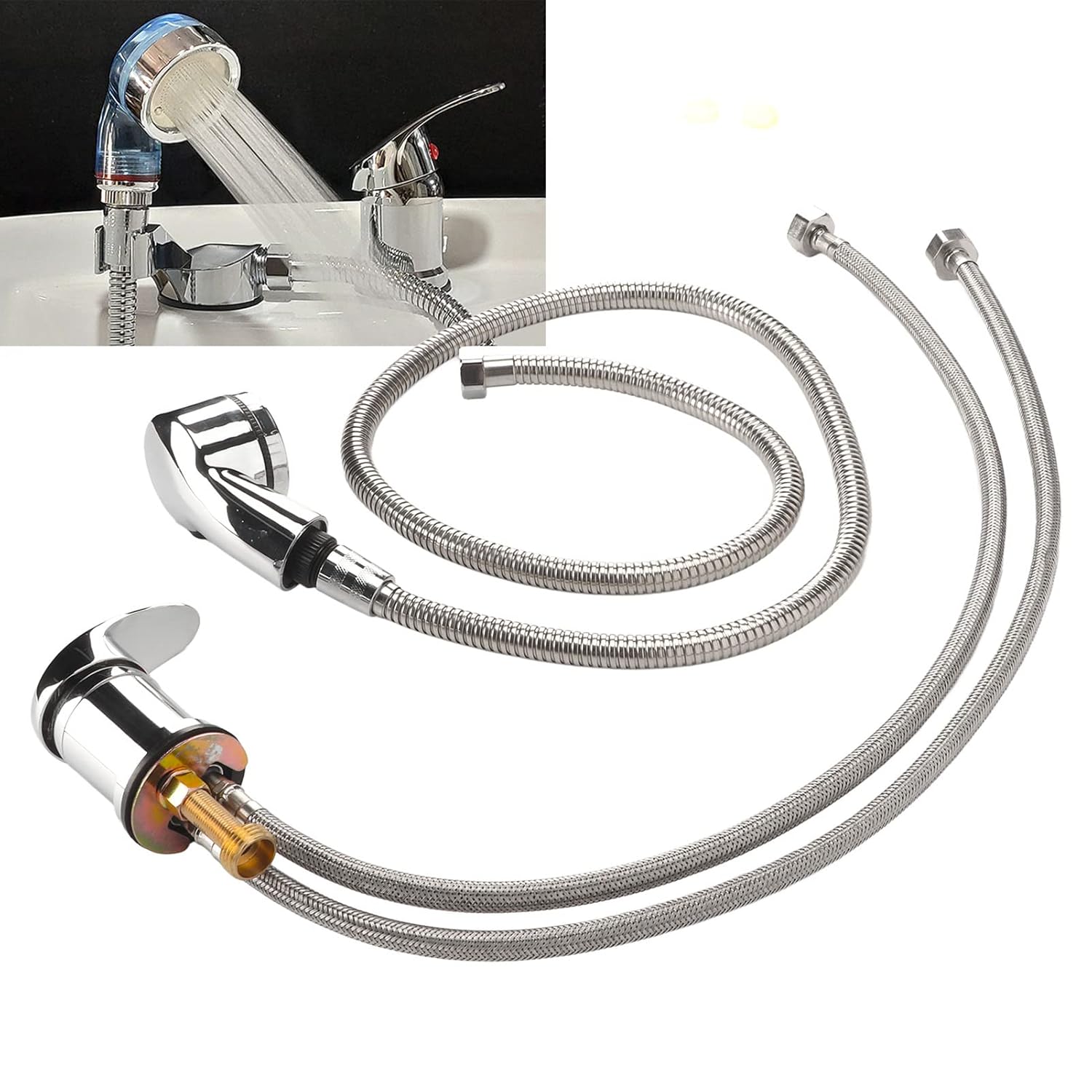 Ceramic Valve Shampoo Bowl Faucet and Sprayer Kit for Backwash Unit with 1.2m Hose - Hot Cold Water Sealing System