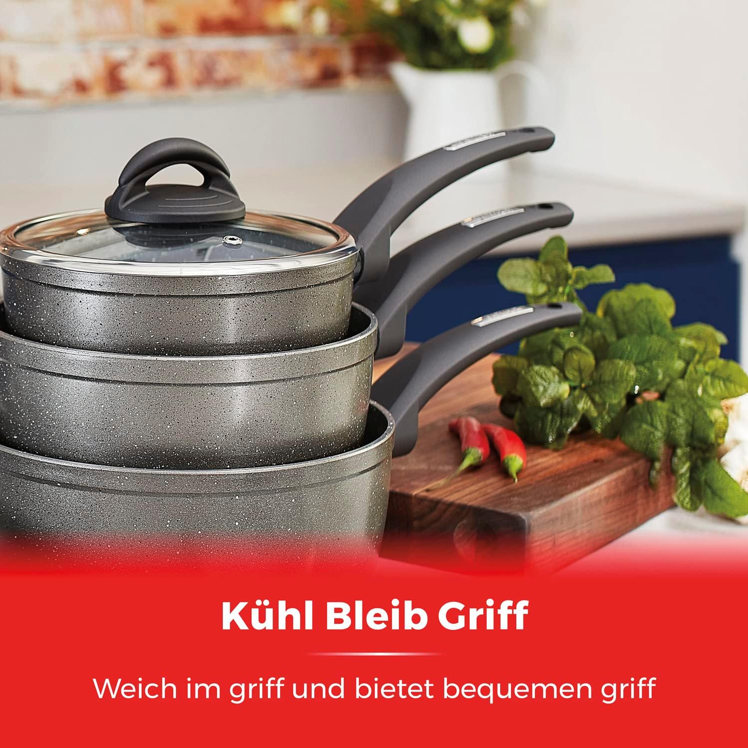 Cerastone Forged 5-Piece Saucepan and Pan Set with Non-Stick Coating and Soft Touch Handles - Graphite - 18/20/22 cm Pots, 20/28 cm Pans