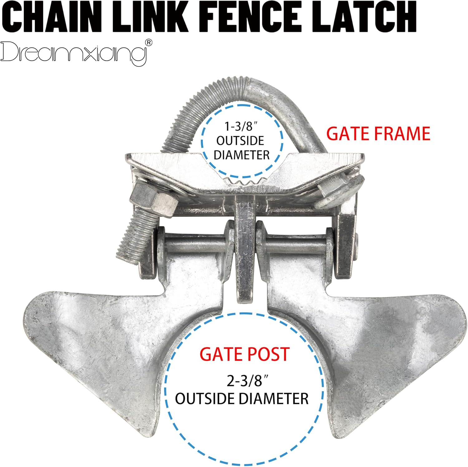 Chain Link Butterfly Gate Latch for 1-3/8" Gate Frame, Silver, 2 Pack - Secure Kennel Gate Latch with Padlock Hole