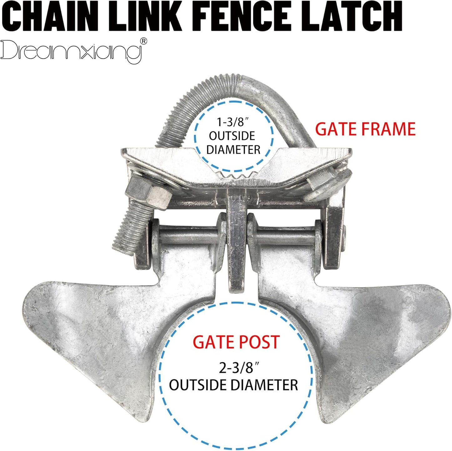 Chain Link Butterfly Gate Latch for 1-3/8" Gate Frame and 2-3/8" Gate Post - Silver, 1 Pack with Padlock Hole