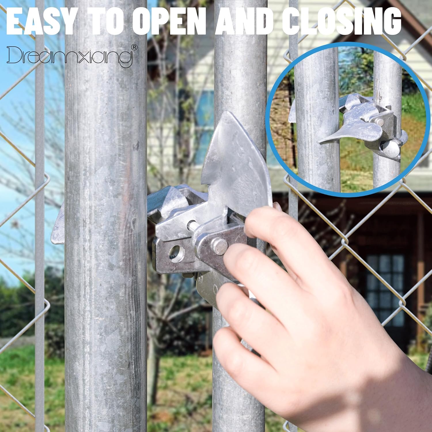 Chain Link Butterfly Gate Latch for 1-3/8" Gate Frame and 2-3/8" Gate Post - Silver, 1 Pack with Padlock Hole