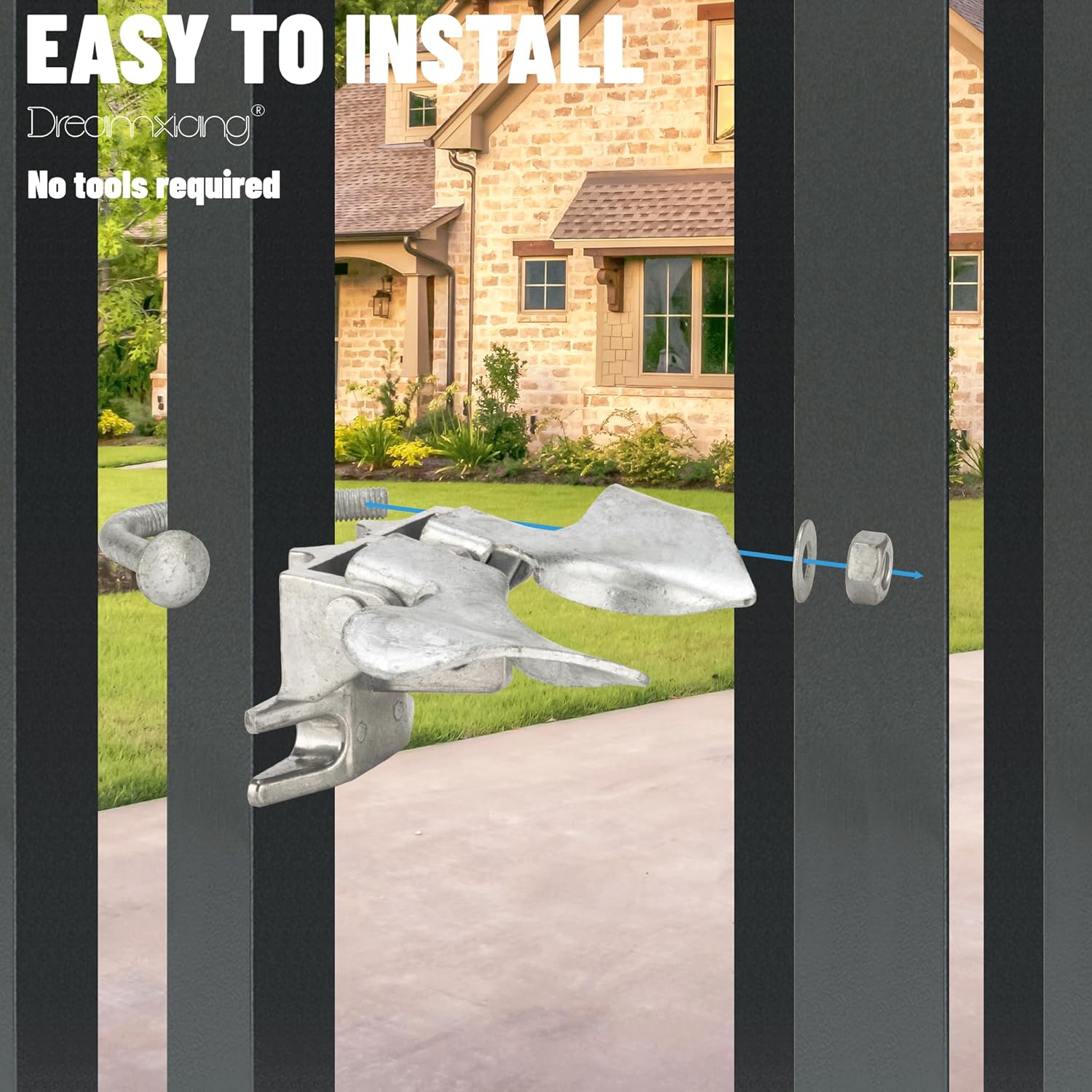 Chain Link Butterfly Gate Latch for 1-3/8" Gate Frame, Silver, 2 Pack - Secure Kennel Gate Latch with Padlock Hole