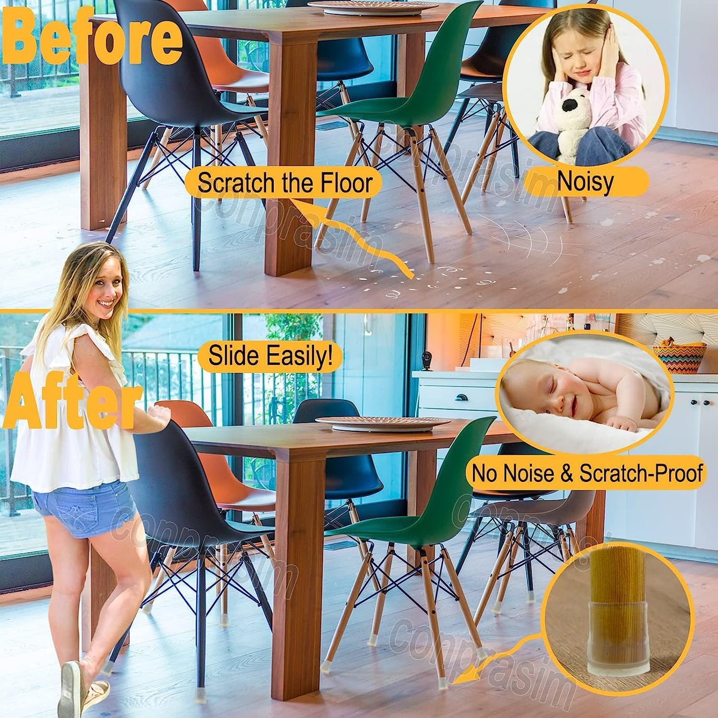 Chair Leg Caps Floor Protectors - Small Fit 0.8”to 1.3”, Silicone Furniture Pads with Felt for Hardwood Floors, Noise-Free Chair Leg Protectors