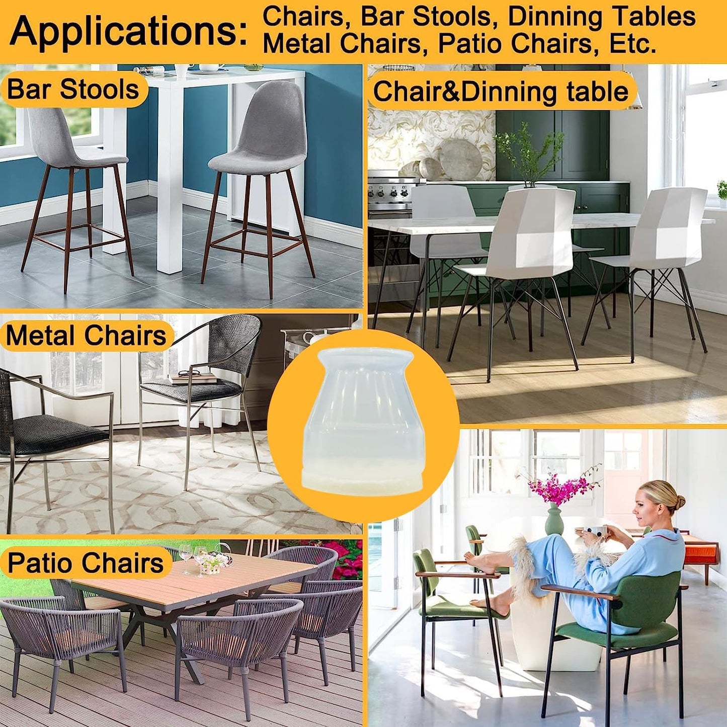 Chair Leg Caps Floor Protectors - Small Fit 0.8”to 1.3”, Silicone Furniture Pads with Felt for Hardwood Floors, Noise-Free Chair Leg Protectors