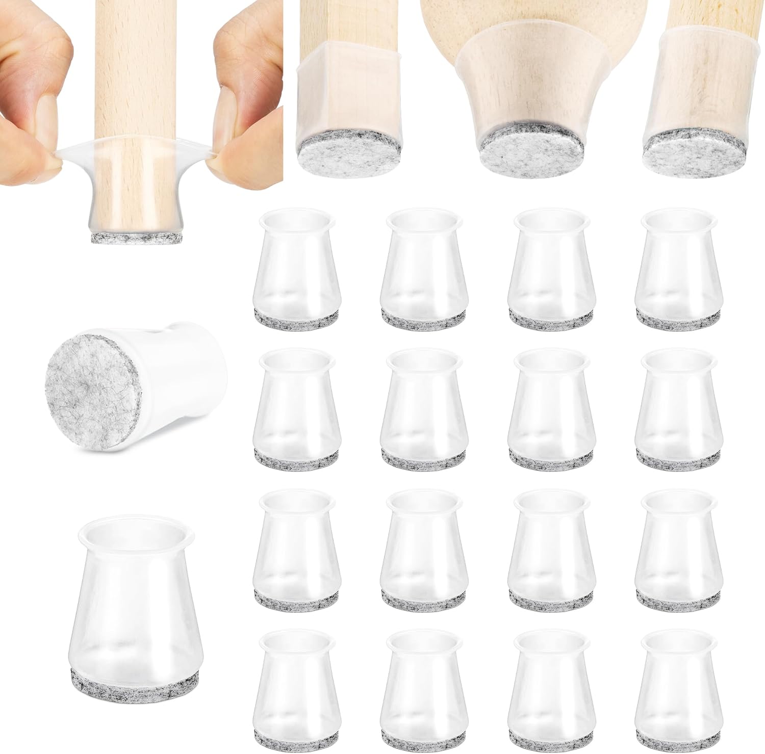 Chair Leg Floor Protectors with Felt Bottom Silicone Pads - Ideal for Hardwood Floors & Furniture Feet - Rubber Caps for Chairs - Furniture Floor Protectors