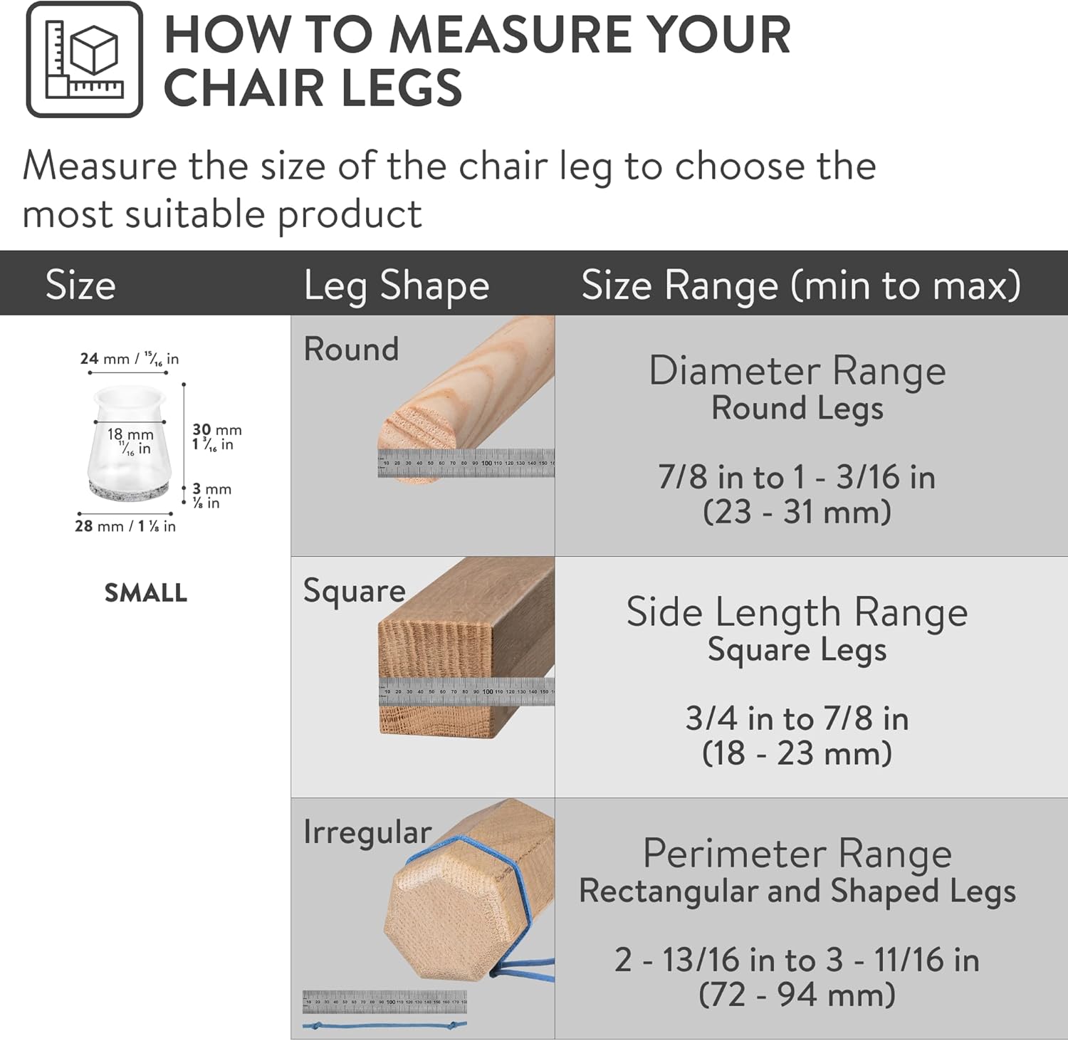 Chair Leg Floor Protectors with Felt Bottom Silicone Pads - Ideal for Hardwood Floors & Furniture Feet - Rubber Caps for Chairs - Furniture Floor Protectors