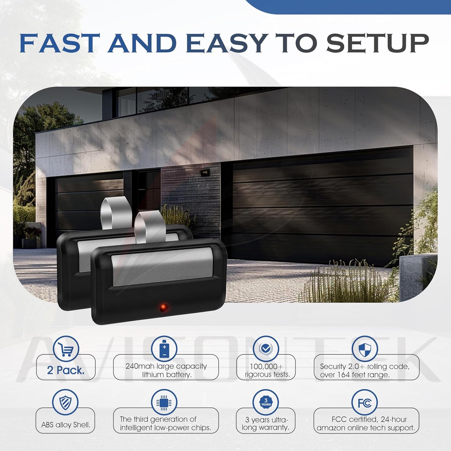 Chamberlain Garage Door Opener Remote Security 2.0+ MyQ Yellow Learn Button 3-Year Warranty by Avisontek - Pack of 2