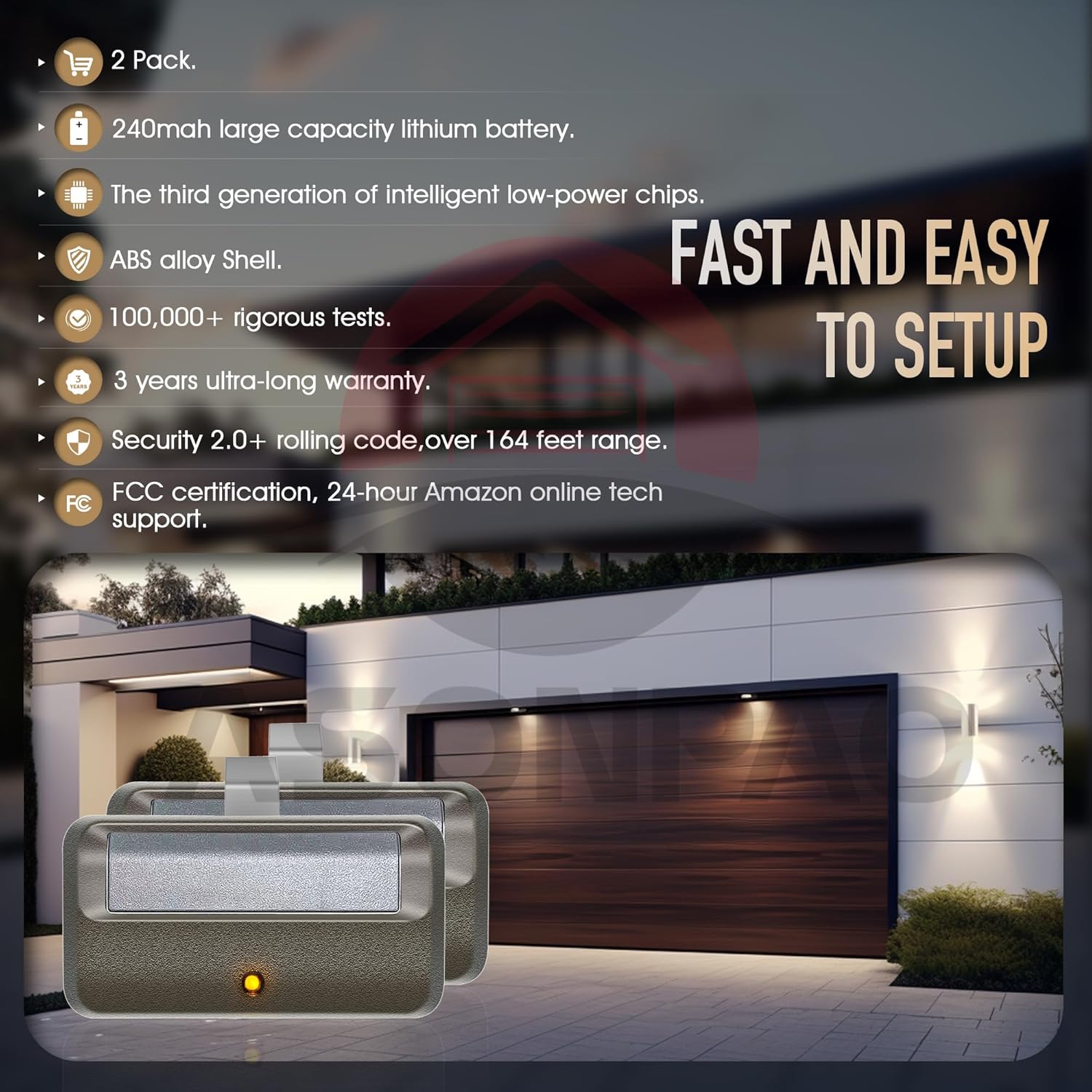 Chamberlain LiftMaster Garage Door Opener Remote 891LM 950ESTD, Security+ 2.0 MyQ, Yellow Learn Button, 2-Pack, 3-Year Warranty