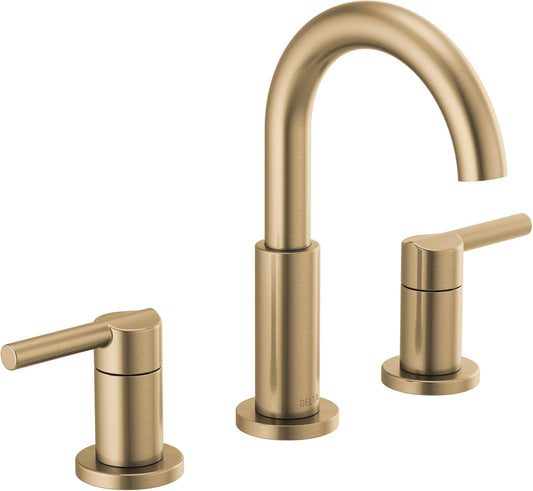 Champagne Bronze Delta Nicoli Widespread Bathroom Faucet with 2 Handles and Drain Assembly