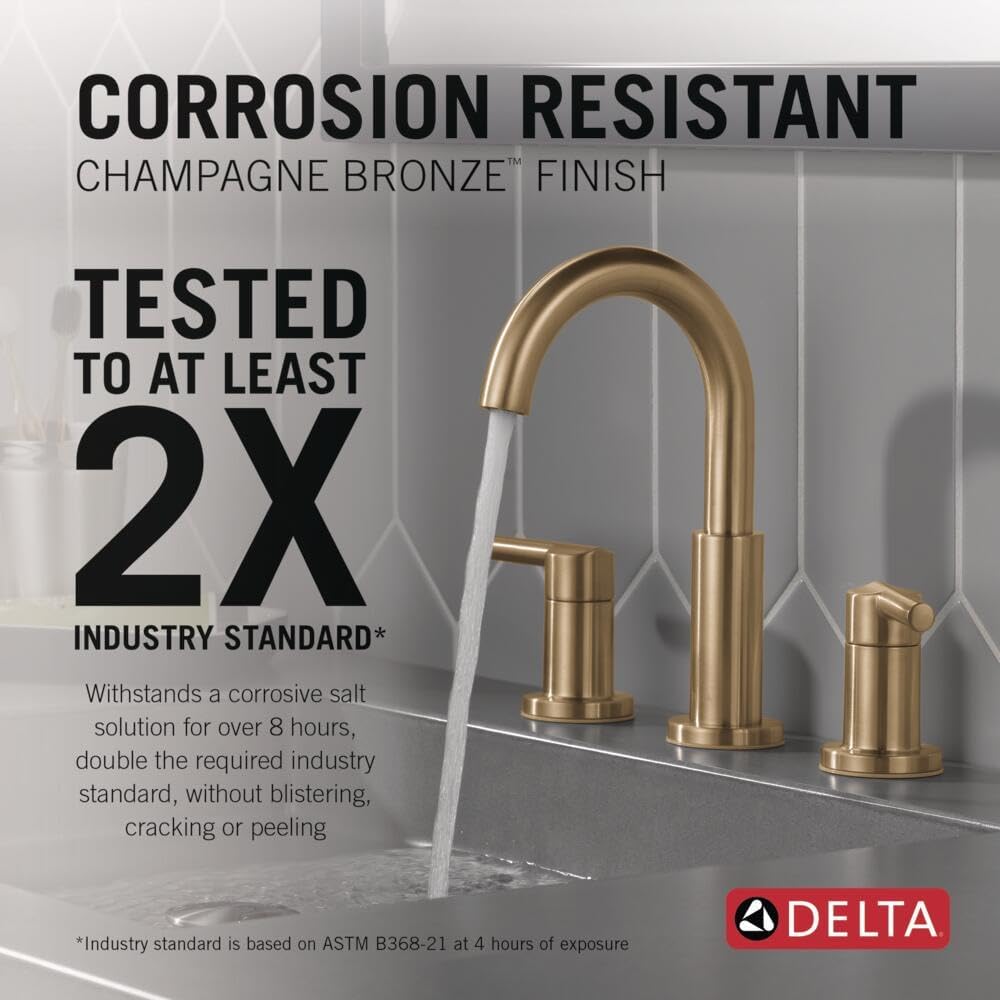 Champagne Bronze Delta Nicoli Widespread Bathroom Faucet with 2 Handles and Drain Assembly