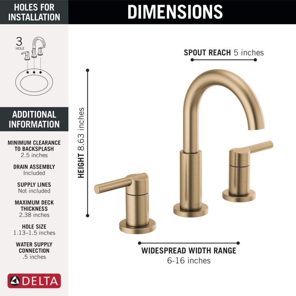 Champagne Bronze Delta Nicoli Widespread Bathroom Faucet with 2 Handles and Drain Assembly