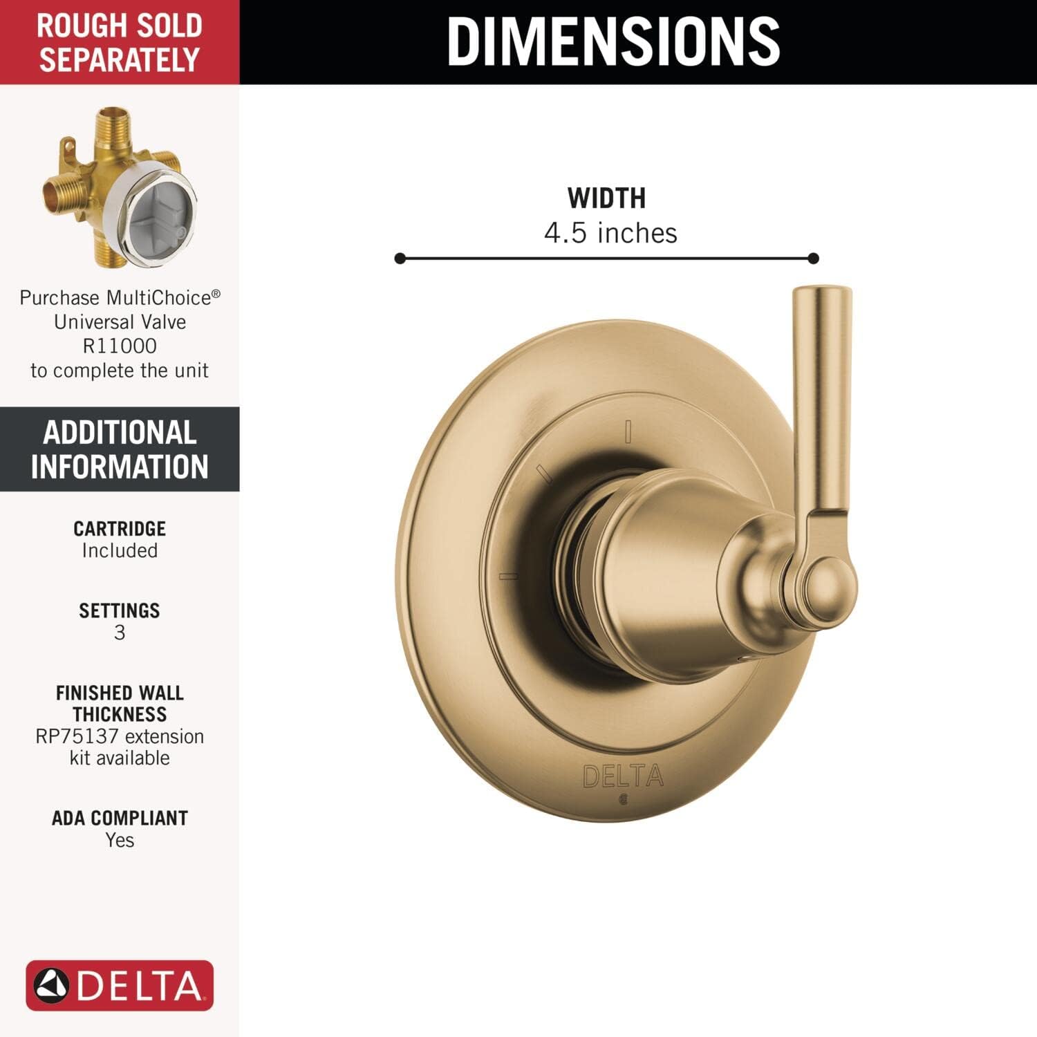 Champagne Bronze Delta Saylor Gold Shower Diverter Trim Kit - 3-Setting Handle, Valve Not Included