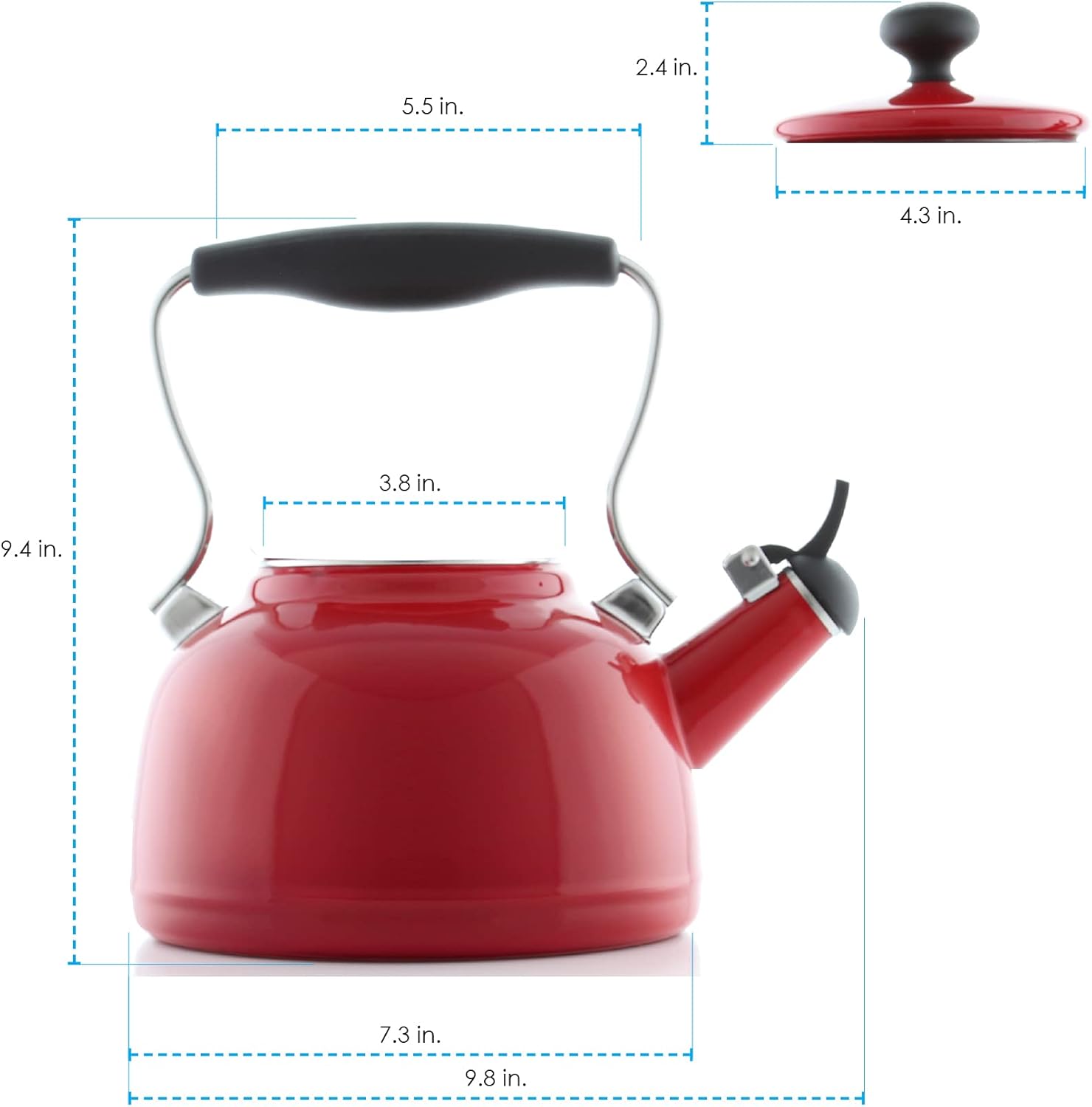 Chantal 1.7 QT Vintage Series Tea Kettle - Premium Enamel on Carbon Steel - Whistling, Quick Boil, Even Heating - Apple Red