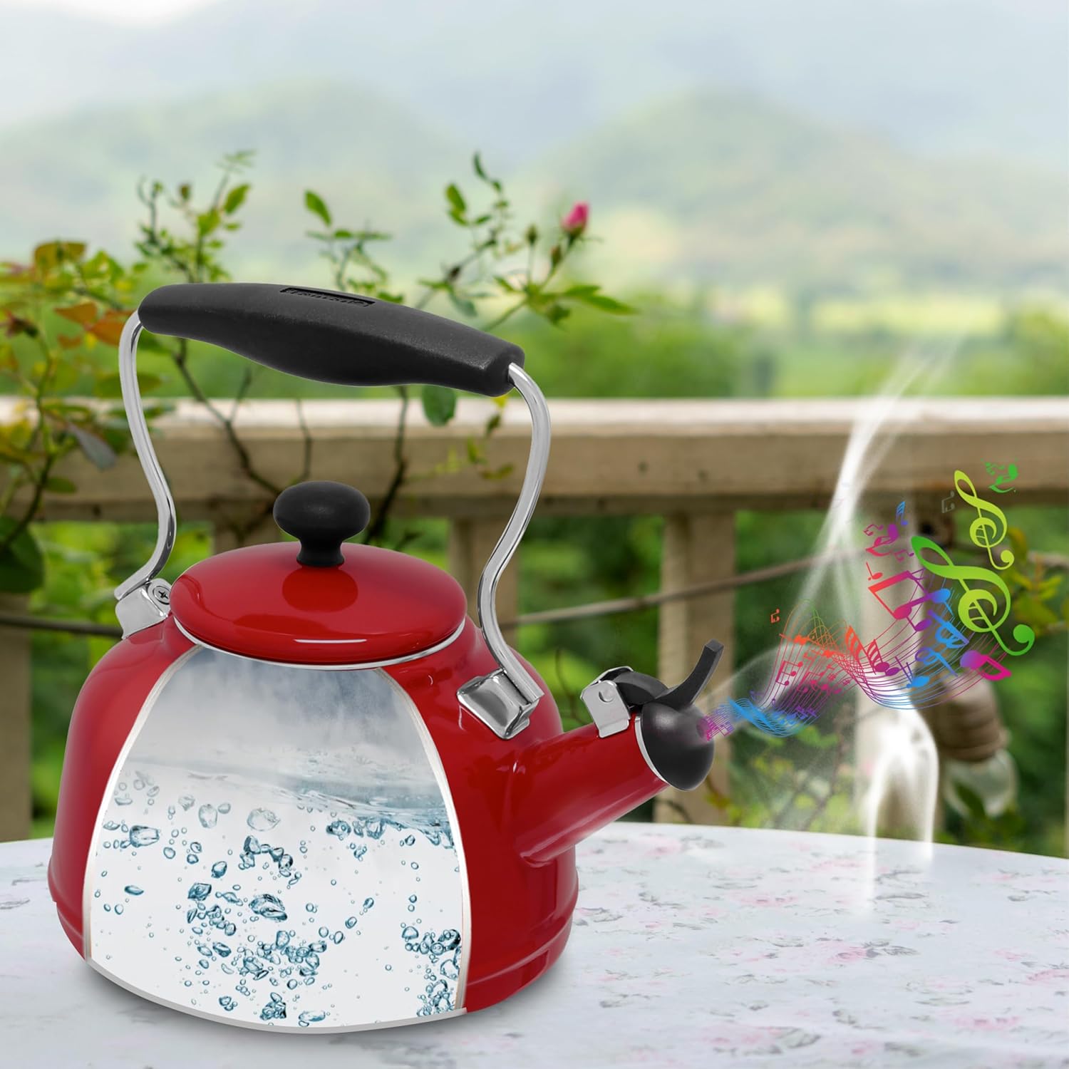 Chantal 1.7 QT Vintage Series Tea Kettle - Premium Enamel on Carbon Steel - Whistling, Quick Boil, Even Heating - Apple Red