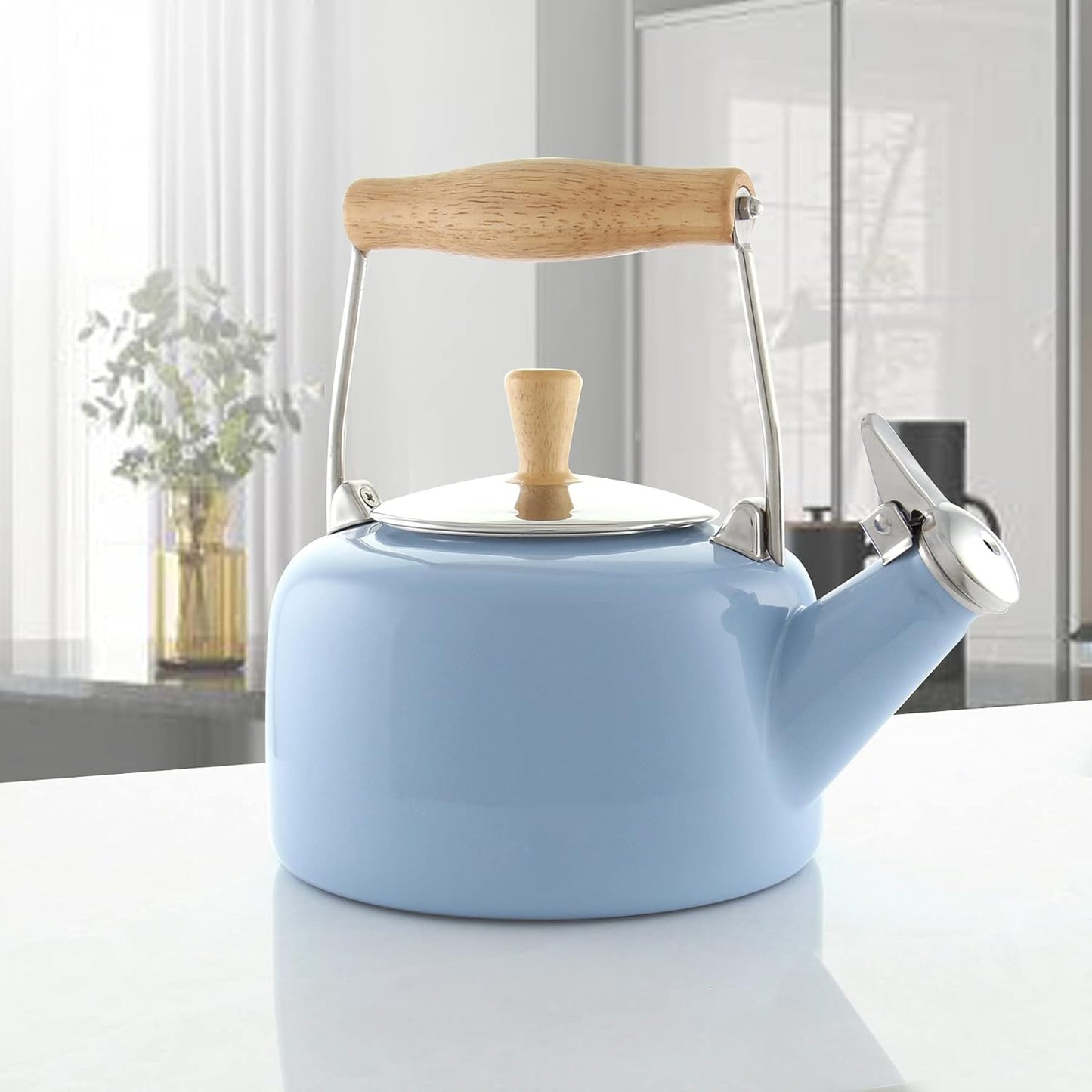 Chantal SVEN Enamel on Steel Whistling Teakettle - 1.4 quarts - Glacier Blue